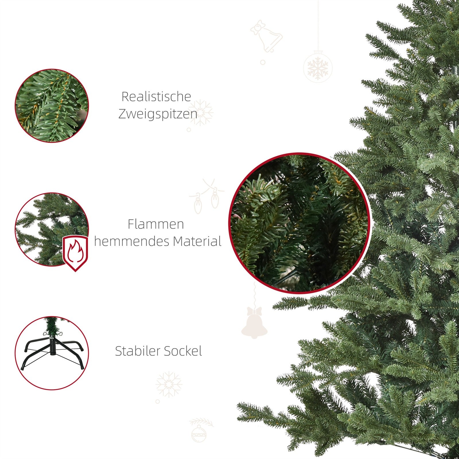 Künstlicher Weihnachtsbaum 150 cm Tannenbaum künstlich mit 444 Spitzen, 3 verschiedenen Blätterformen flammhemmend Christbaum mit Metallständer für drinnen
