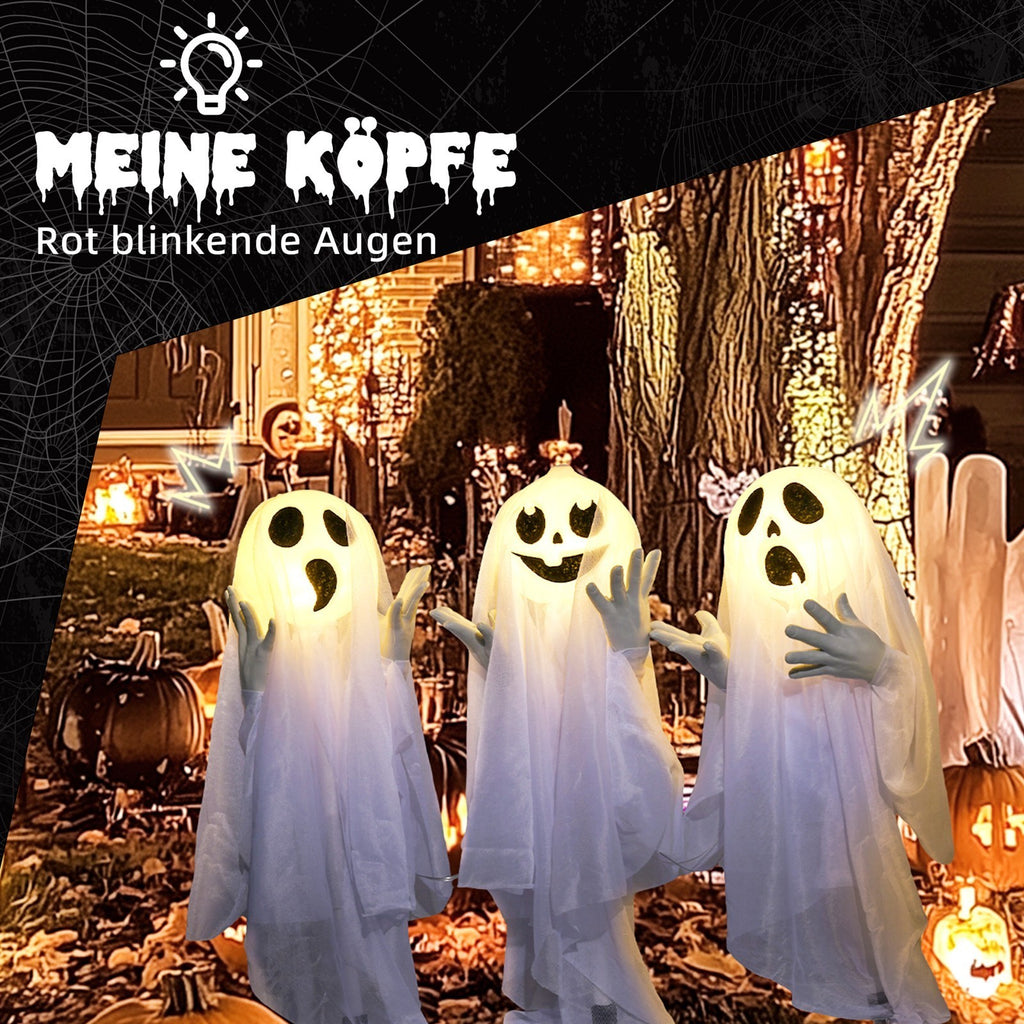 Halloweendekoration, 3 leuchtende Geister, Bewegungssensor, 54 x 10 x 60 cm, Weiß