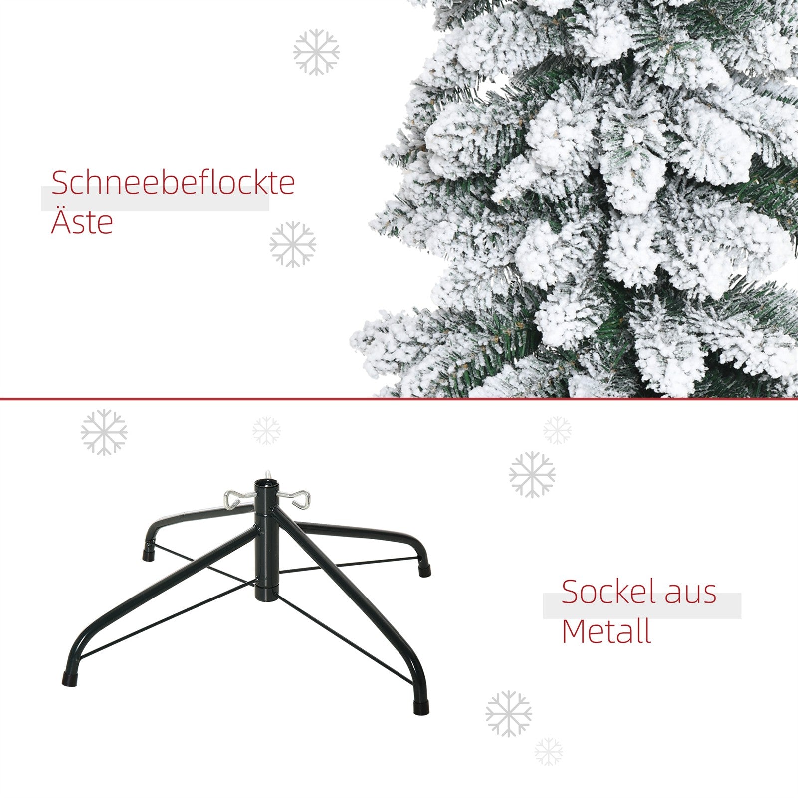 Künstlicher Weihnachtsbaum, schneebedeckt, schmales Design, feuerfest, 210 cm, Grün/Weiß