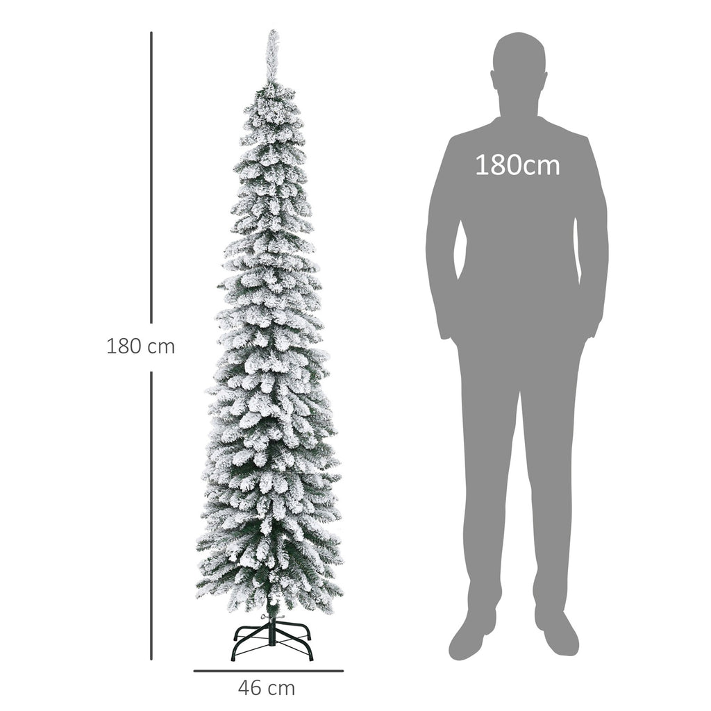 Künstlicher Weihnachtsbaum, schneebedeckt, schmales Design, feuerfest, 180 cm, Grün/Weiß