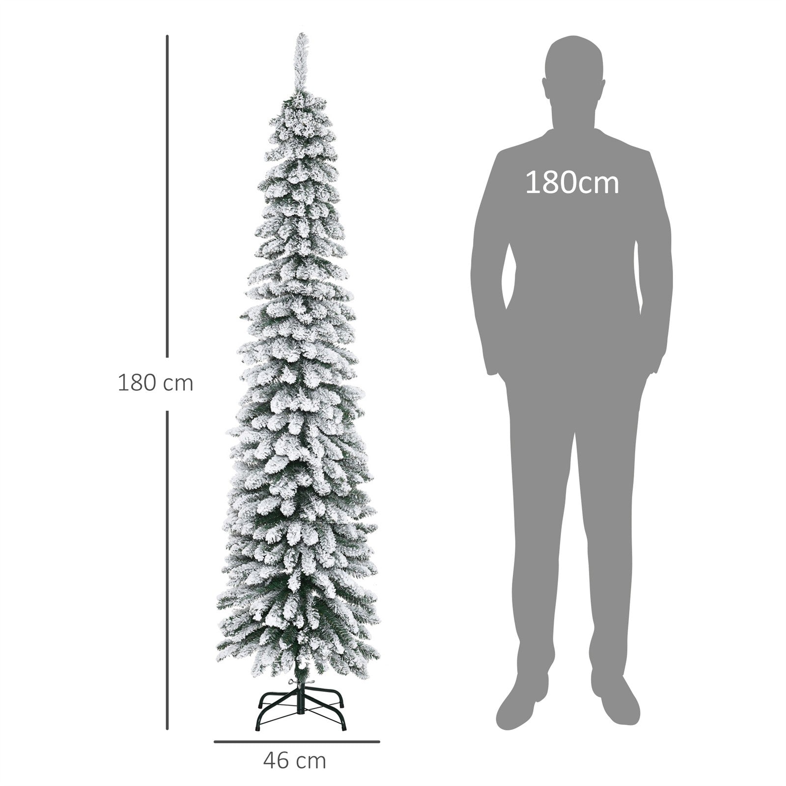 Künstlicher Weihnachtsbaum, schneebedeckt, schmales Design, feuerfest, 180 cm, Grün/Weiß