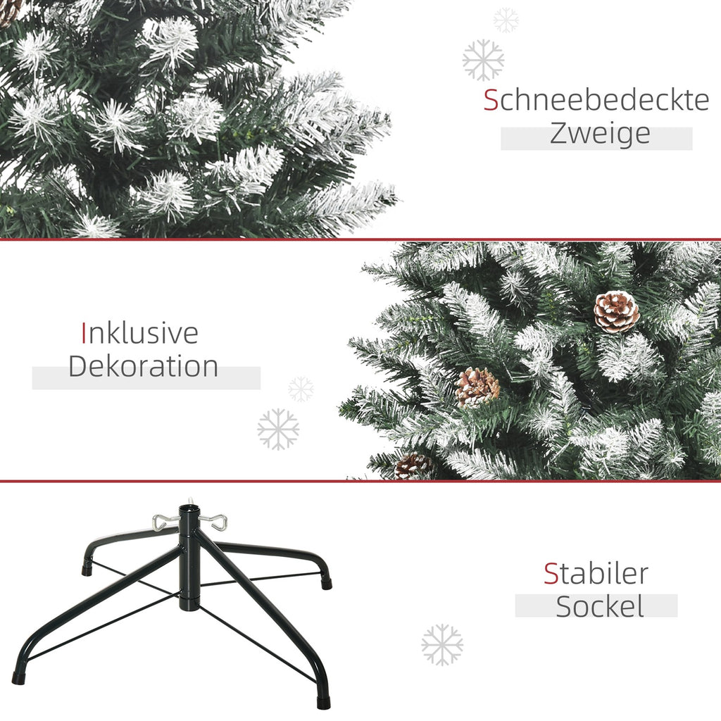Künstlicher Weihnachtsbaum, 630 Zweige, 37 Zapfen, verschneite Spitzen, feuerfest, 150 cm