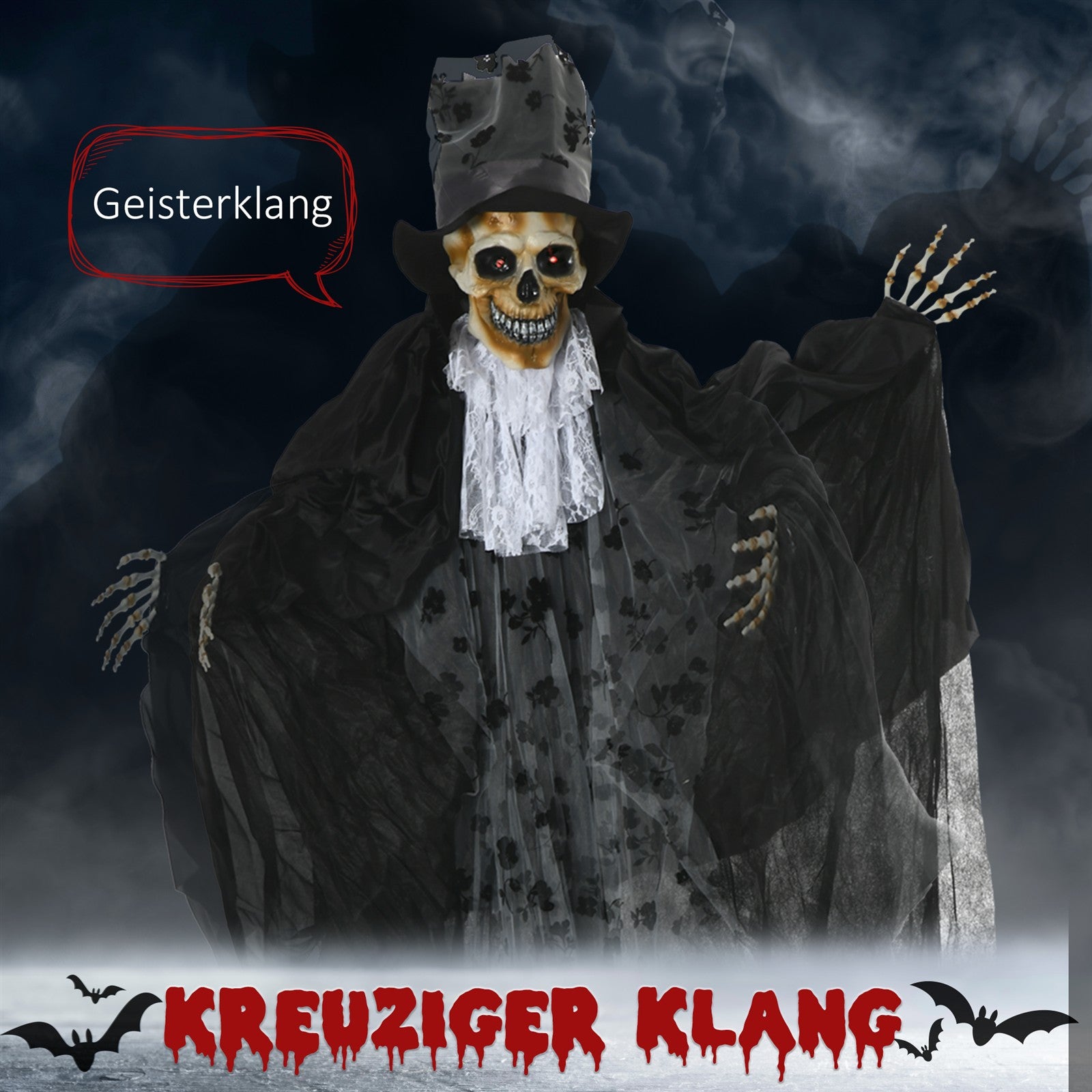 Halloween-Dekoration Gespenst Bräutigam mit Spezialeffekten und Soundfunktion 115 cm x 65 cm x 189 cm