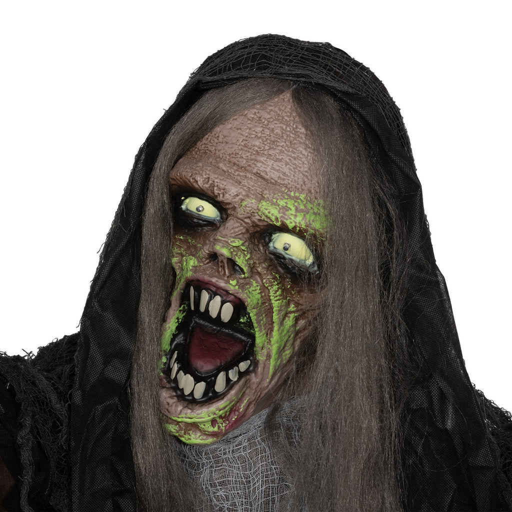 Grünes Monster, Helloweendeko, gruselige Soundeffekte, rote Augen, beweglich, 183 cm