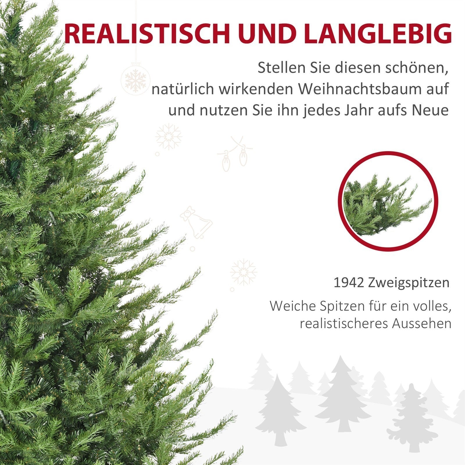 Weihnachtsbaum, Kunsttanne, realistisches Aussehen, schneller Aufbau, Kunststoff, Grün, 136 x 136 x 180cm