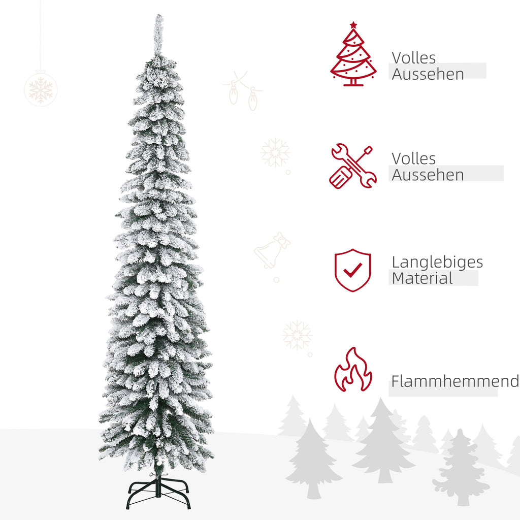 Künstlicher Weihnachtsbaum, schneebedeckt, schmales Design, feuerfest, 210 cm, Grün/Weiß