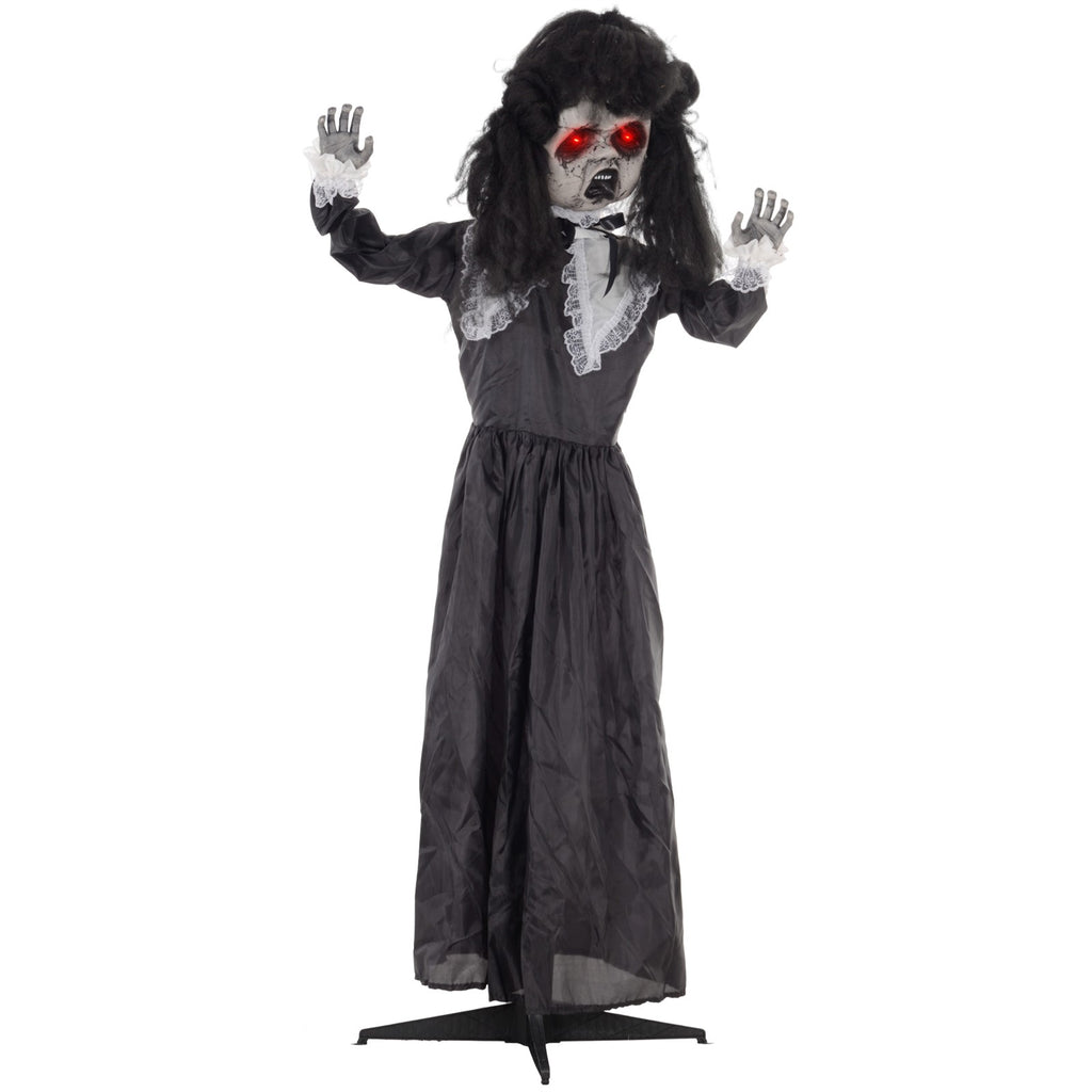Horrorpuppe, Helloweendeko, gruselige Stimme & Musik, rote Augen, beweglich, 160 cm