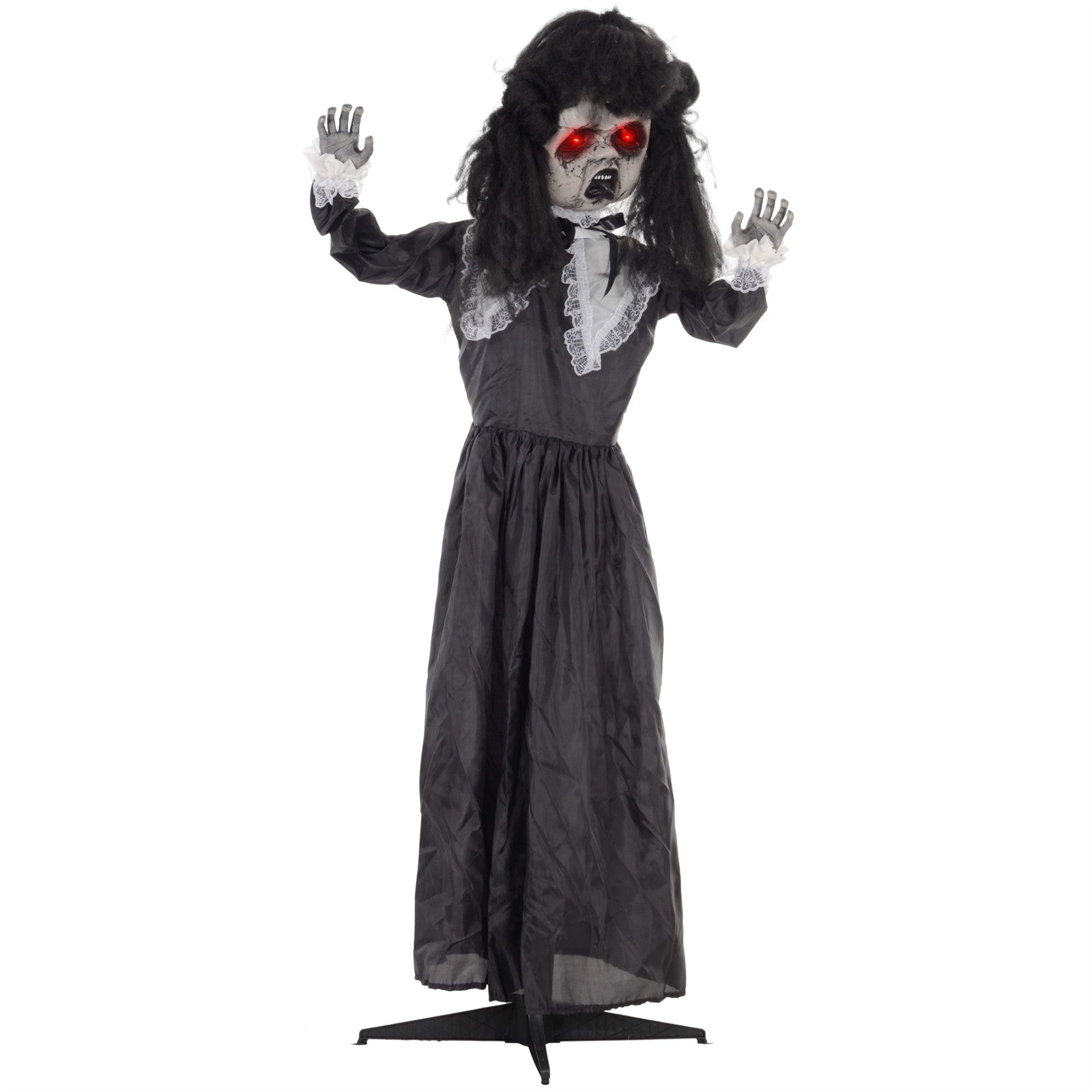 Horrorpuppe, Helloweendeko, gruselige Stimme & Musik, rote Augen, beweglich, 160 cm