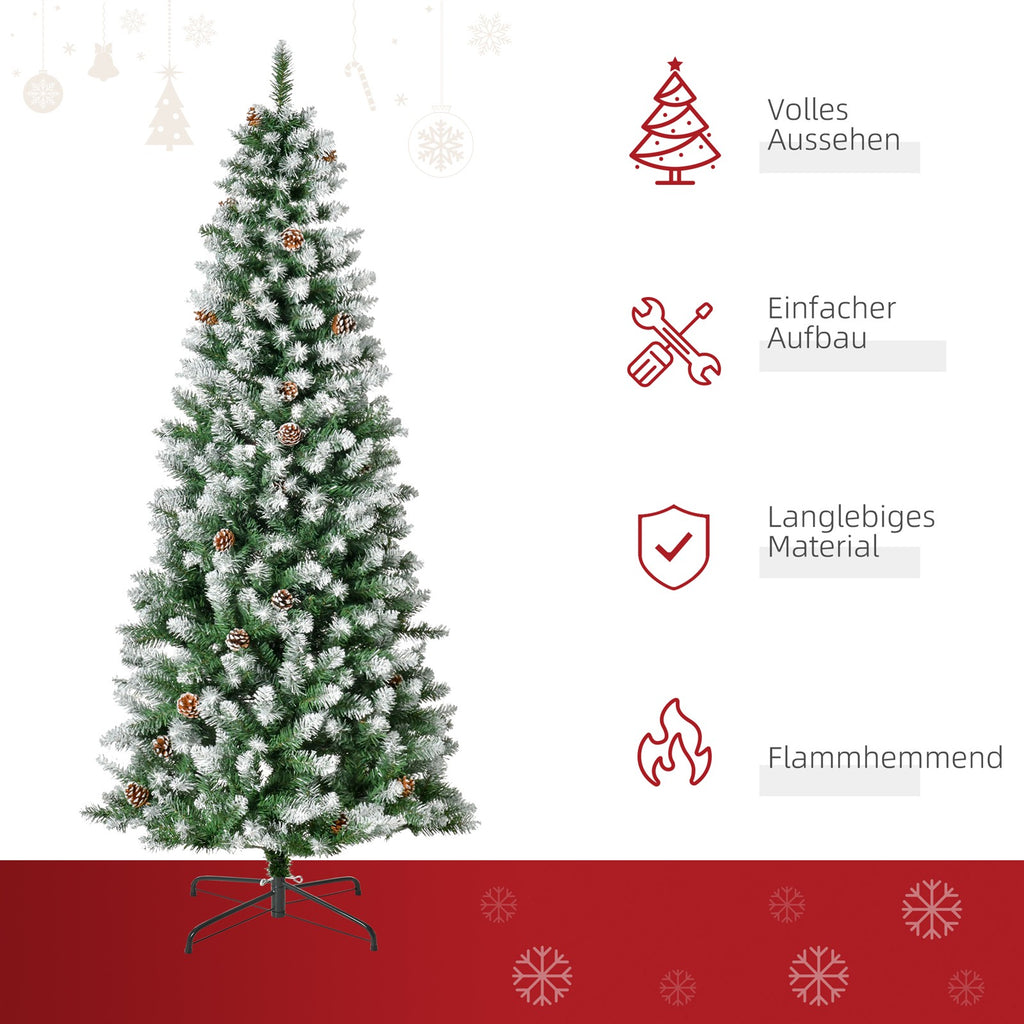 Künstlicher Weihnachtsbaum, 630 Zweige, 37 Zapfen, verschneite Spitzen, feuerfest, 180 cm