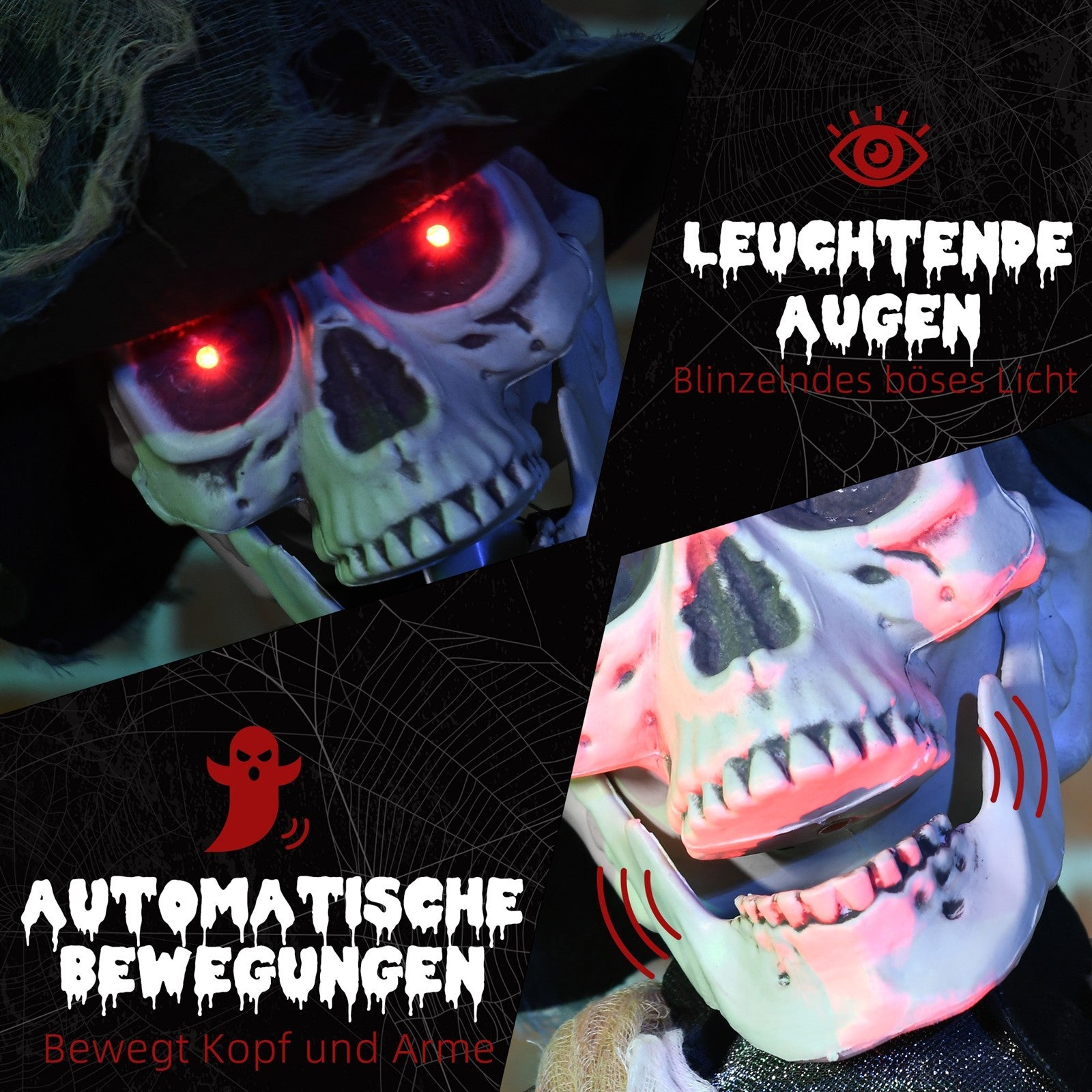 Halloween-Geist, Halloween-Dekoration, Soundfunktion, mit Bewegungssensor und LED-Lichtern, 101 cm x 64 cm x 178 cm