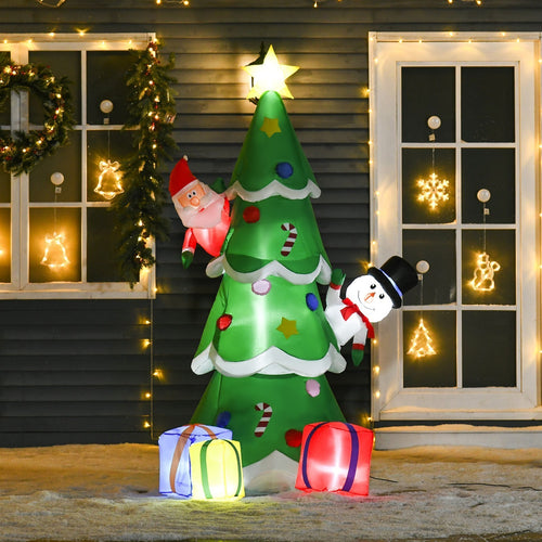210 cm Aufblasbarer Weihnachtsbaum mit Weihnachtsmann Schneemann und Geschenkbox Weihnachtsdeko mit LED Selbstaufblasend für Außen Innen Garten Hof Party Dekoration