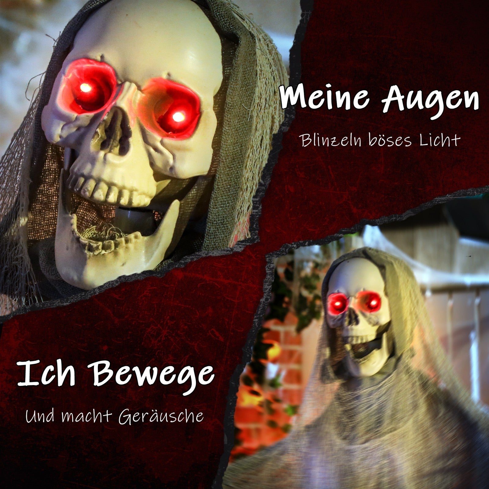 Halloween Deko Sensenmann Outdoor 183cm Animiert Sprechende Halloween Sensenmann mit Leuchtenden Augen gruseligem Sound Halloweendeko Halloween-Dekoration für Tür Garten Party Hof Spukhaus
