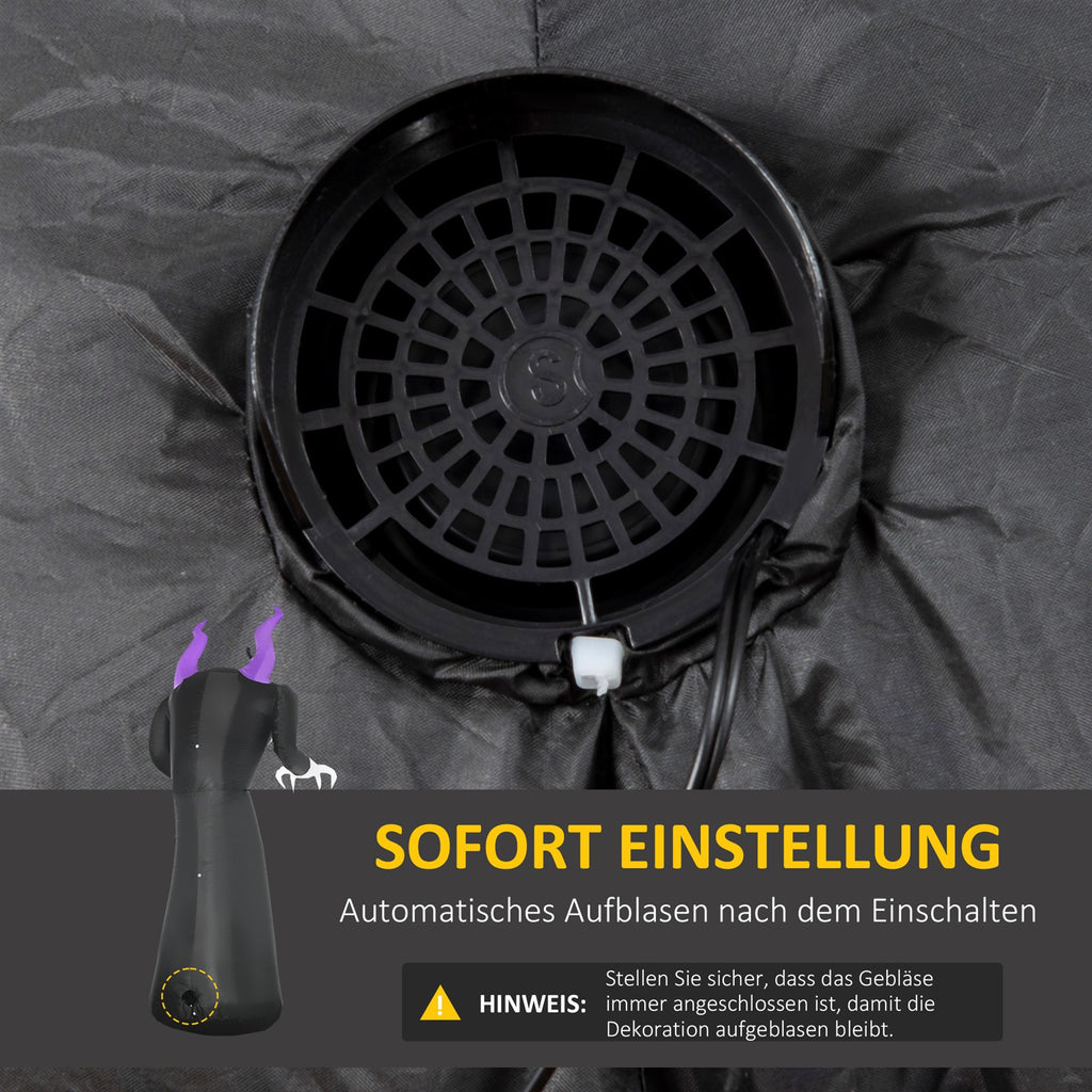 Gespenst mit Kürbiskopf Halloweendeko aufblasbar mit blauem Flammeneffekt 88 x 79 x 210cm