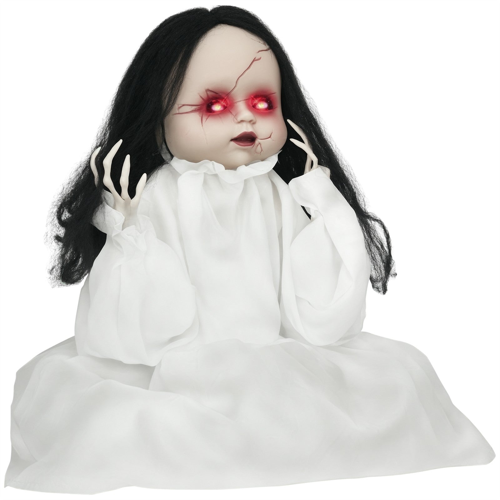 Halloween-Dekoration Horrorpuppe, LED-Augen, heult, springt hoch, Geräusch- & Bewegungssensor, 60 cm