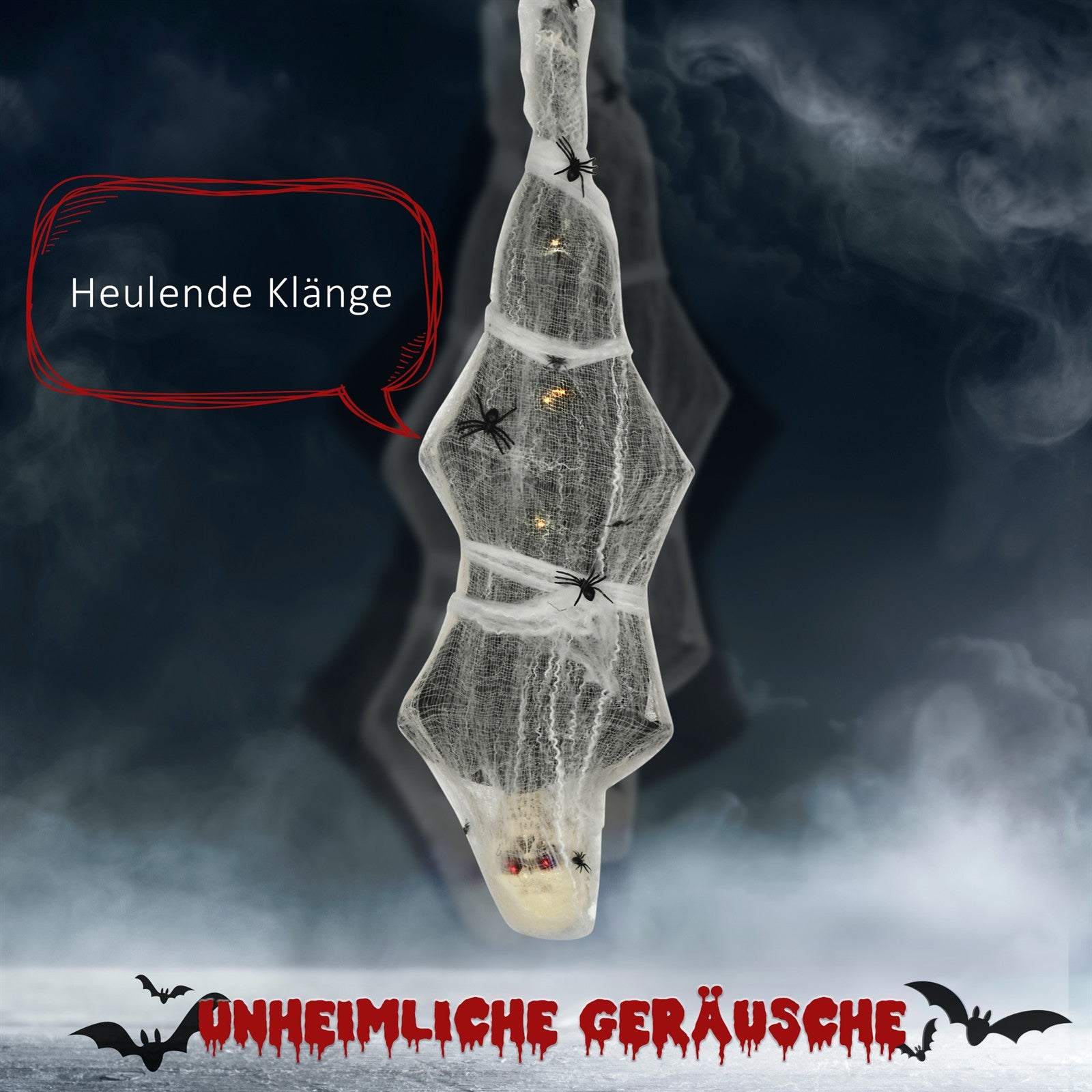 Halloween-Mumie, Halloween-Dekoration, Soundfunktion, mit Bewegungssensor und LED-Lichtern, 60 cm x 16 cm x 170 cm