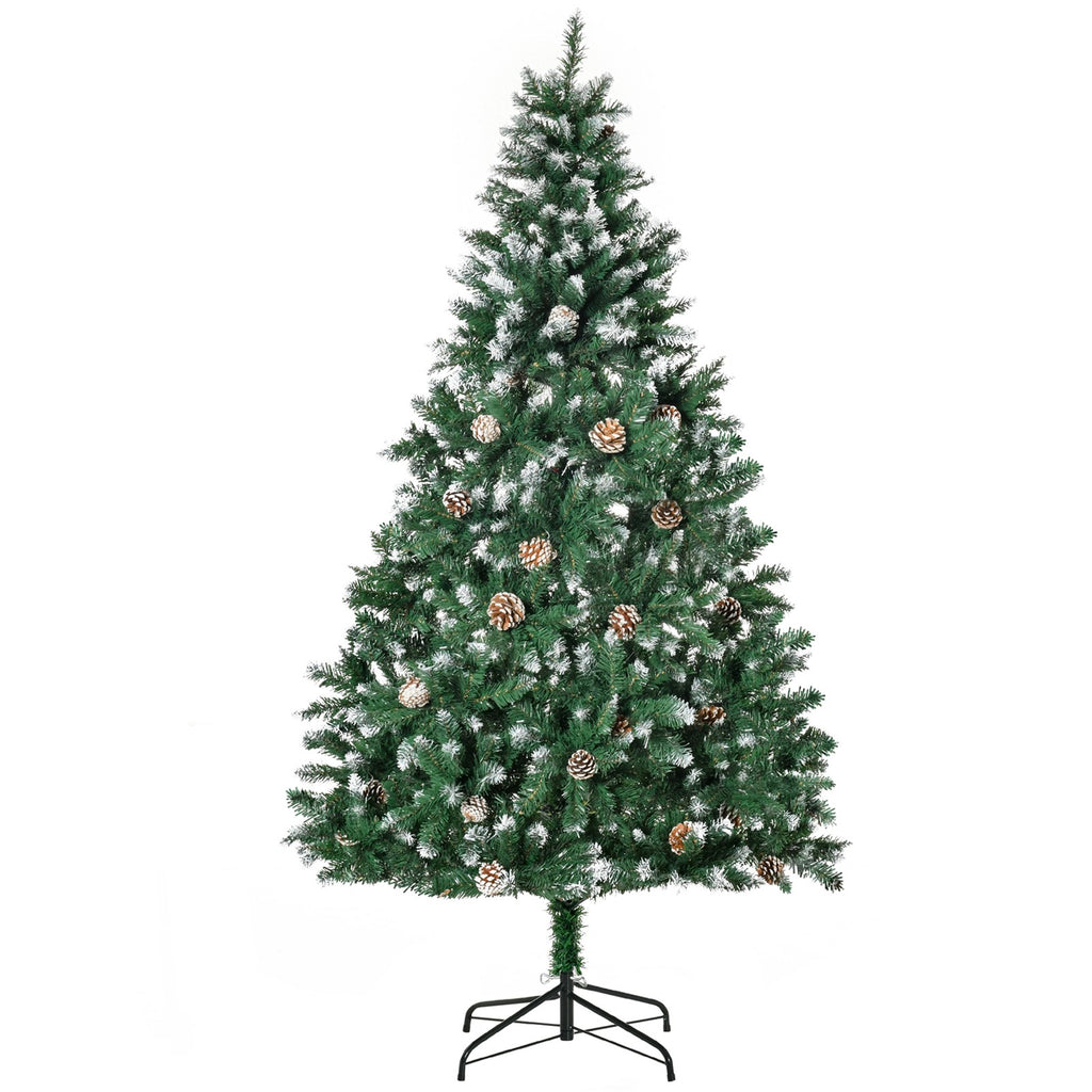 Künstlicher Weihnachtsbaum 180 cm Kieferbaum künstlich mit 59 Zapfen, Schnee, 1111 Spitzen für drinnen