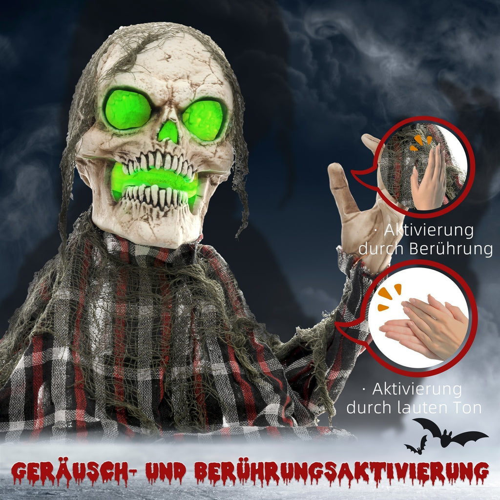 Halloweendekoration Groundbreaker-Skelett, biegsame Arme, leuchtende Augen, unheimliches Heulen
