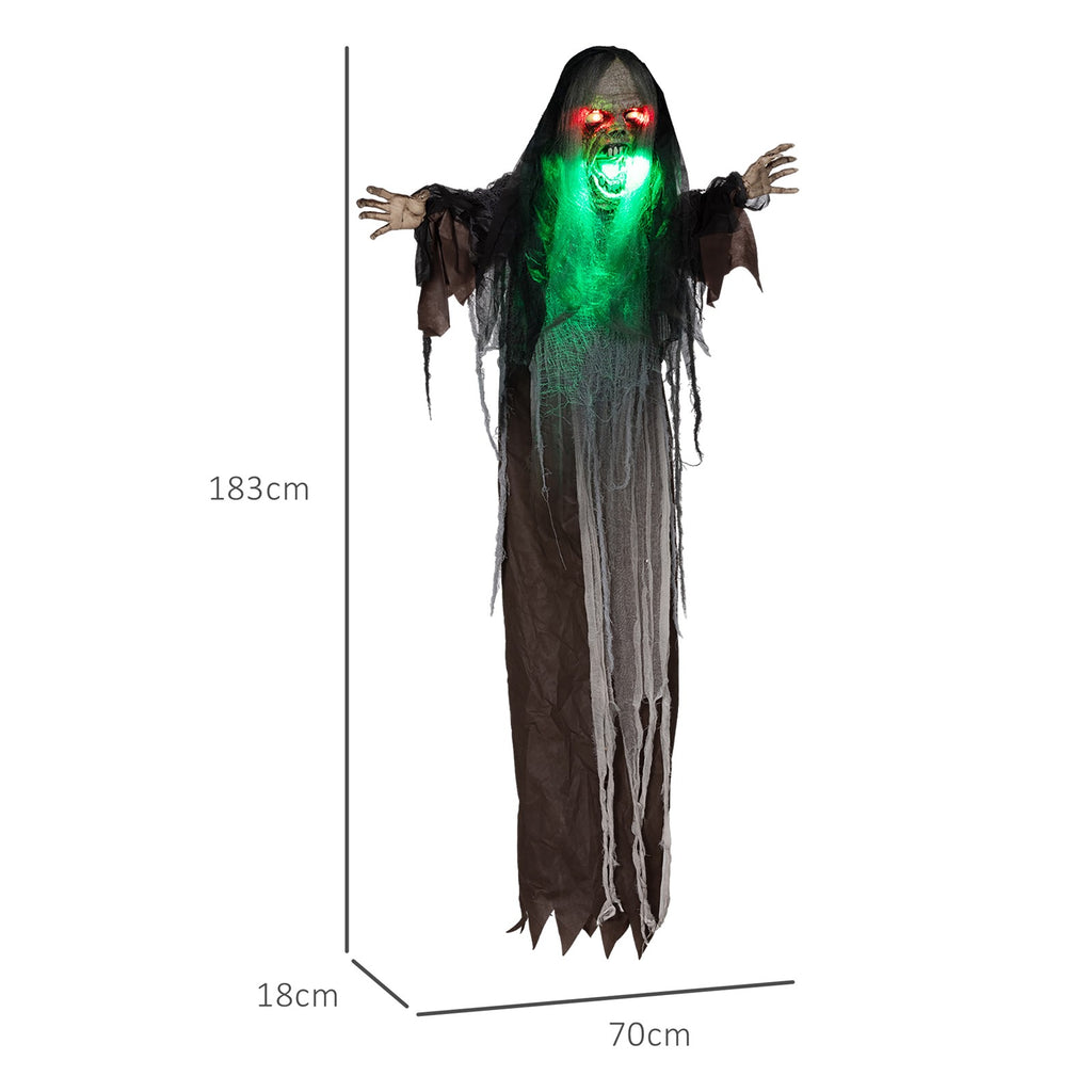 Grünes Monster, Helloweendeko, gruselige Soundeffekte, rote Augen, beweglich, 183 cm