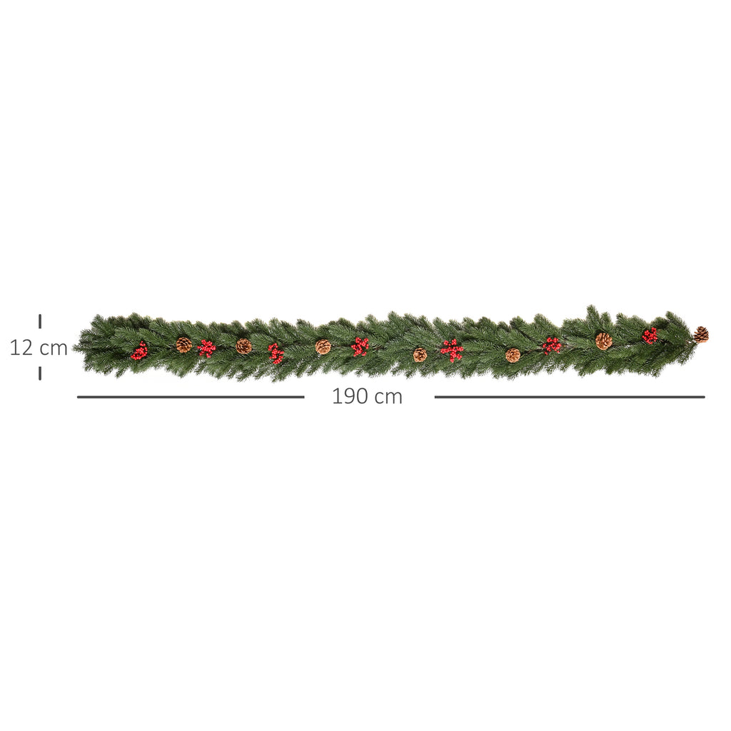 Weihnachtsgirlande 1,9m Tannengirlande Weihnachtsdeko mit Tannenzapfen Beeren Künstliche Girlande Weihnachtsgirlande für Innen & Außen, Grün