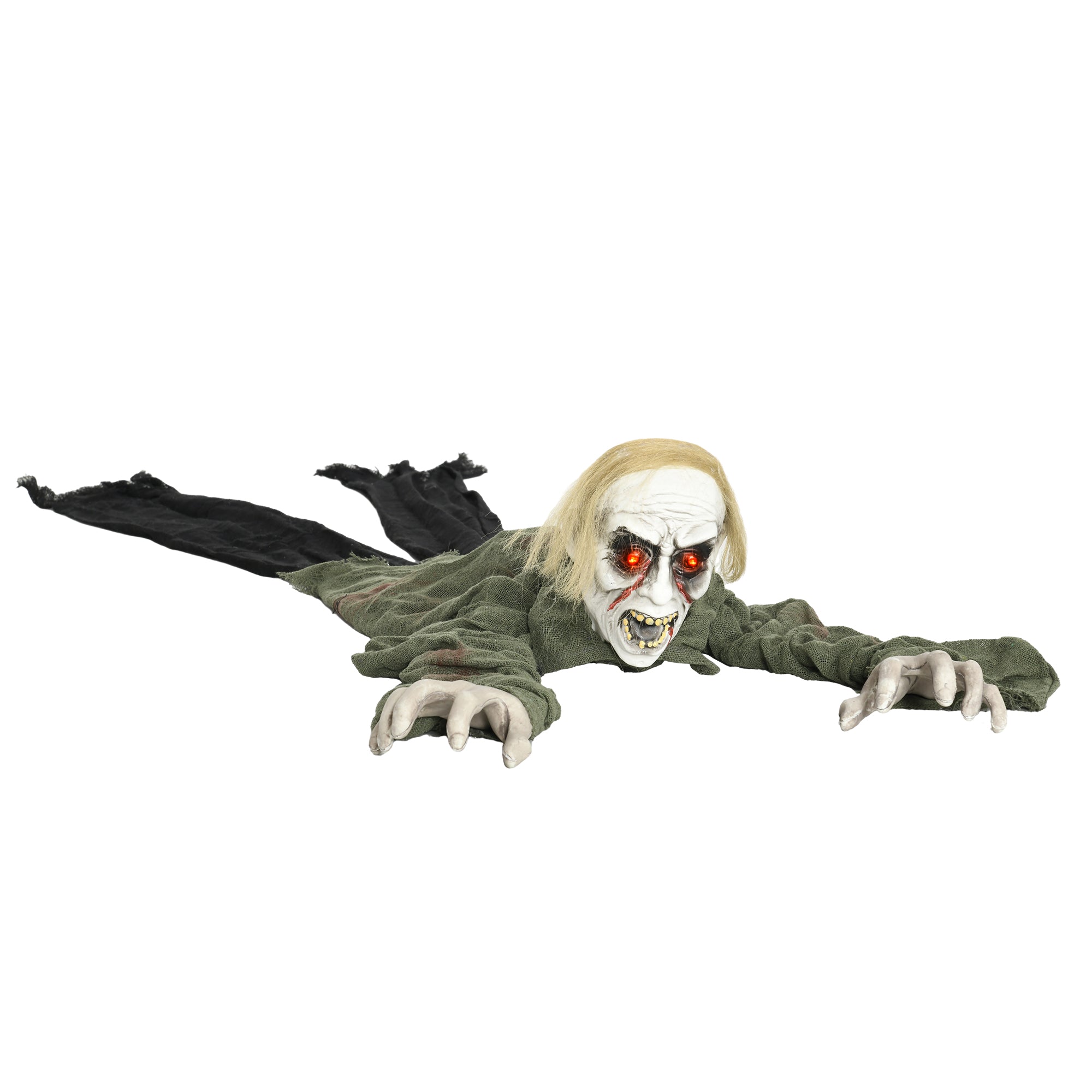 Halloweendekoration, kriechender Zombie, aktiviert durch Berührung/Geräusche, leuchtende Augen