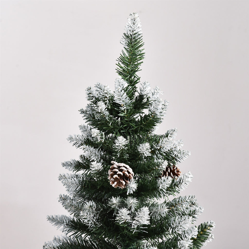 Künstlicher Weihnachtsbaum, 630 Zweige, 37 Zapfen, verschneite Spitzen, feuerfest, 150 cm