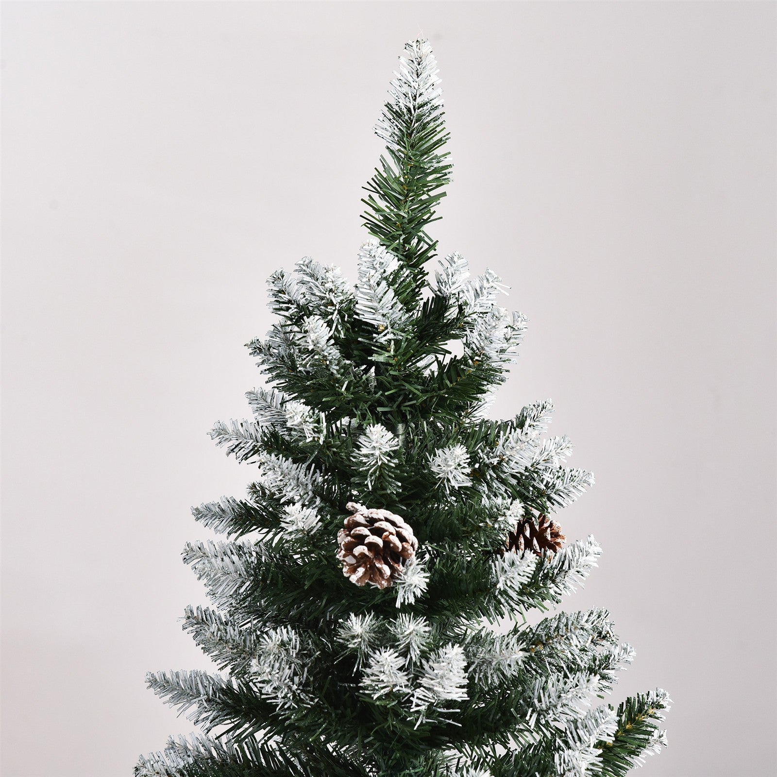 Künstlicher Weihnachtsbaum, 630 Zweige, 37 Zapfen, verschneite Spitzen, feuerfest, 150 cm
