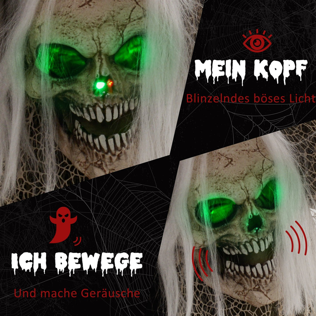 Skelettgespenst, Helloweendeko, gruseliges Heulen, rote Augen, bewegliche Arme, 160 cm