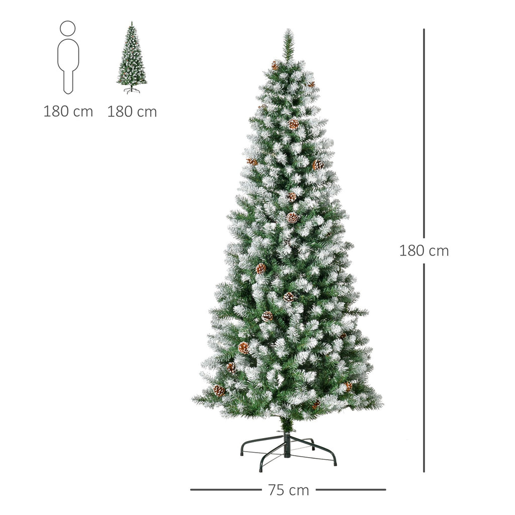 Künstlicher Weihnachtsbaum, 630 Zweige, 37 Zapfen, verschneite Spitzen, feuerfest, 180 cm
