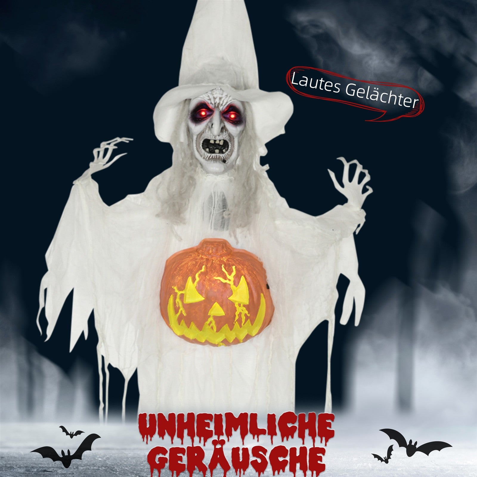 Halloween-Geist, Halloween-Dekoration, Soundfunktion, mit Bewegungssensor und LED-Lichtern, 60 cm x 18 cm x 183 cm