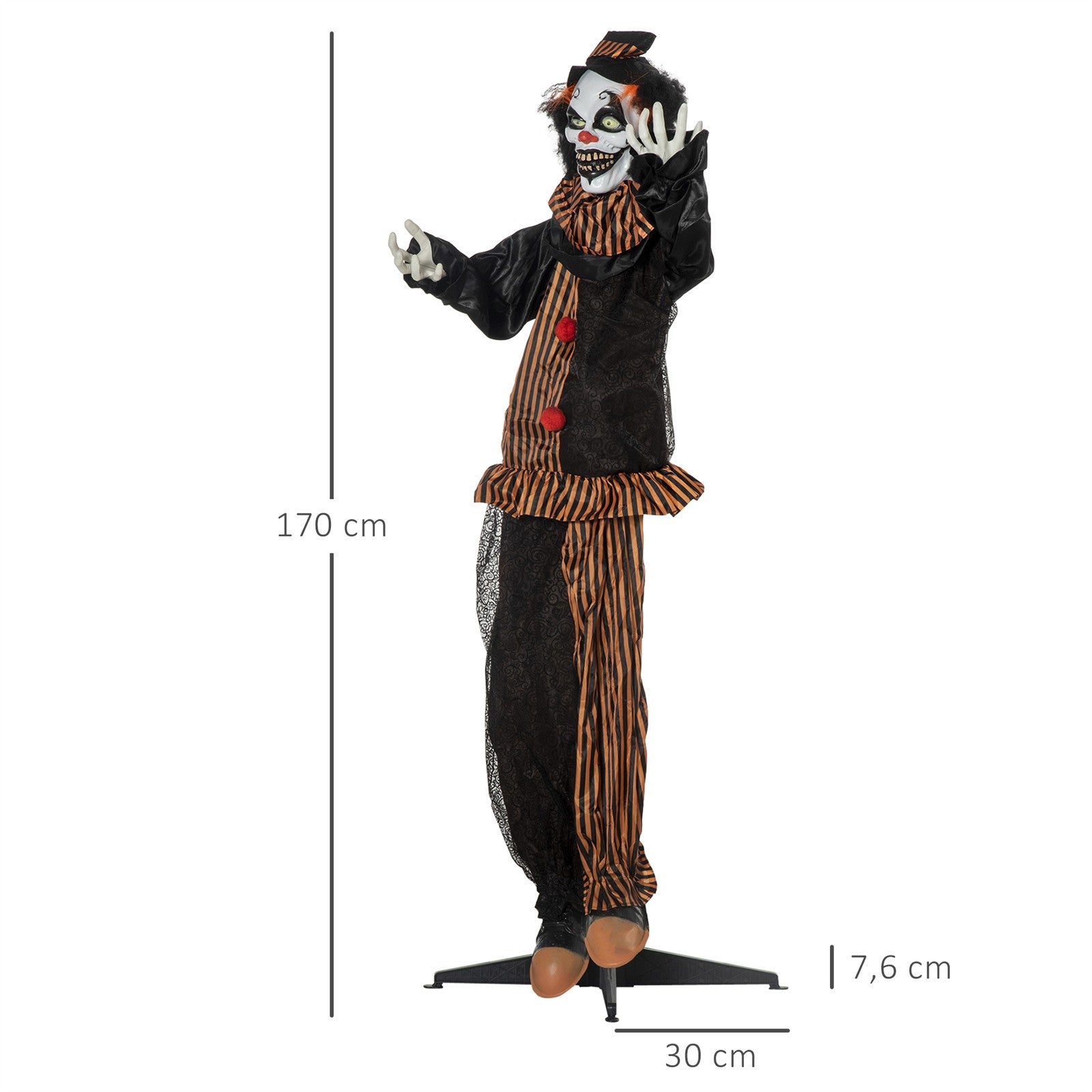 Halloween-Dekoration Horror-Clown mit Spezialeffekten und Soundfunktion 100 cm x 18 cm x 153 cm
