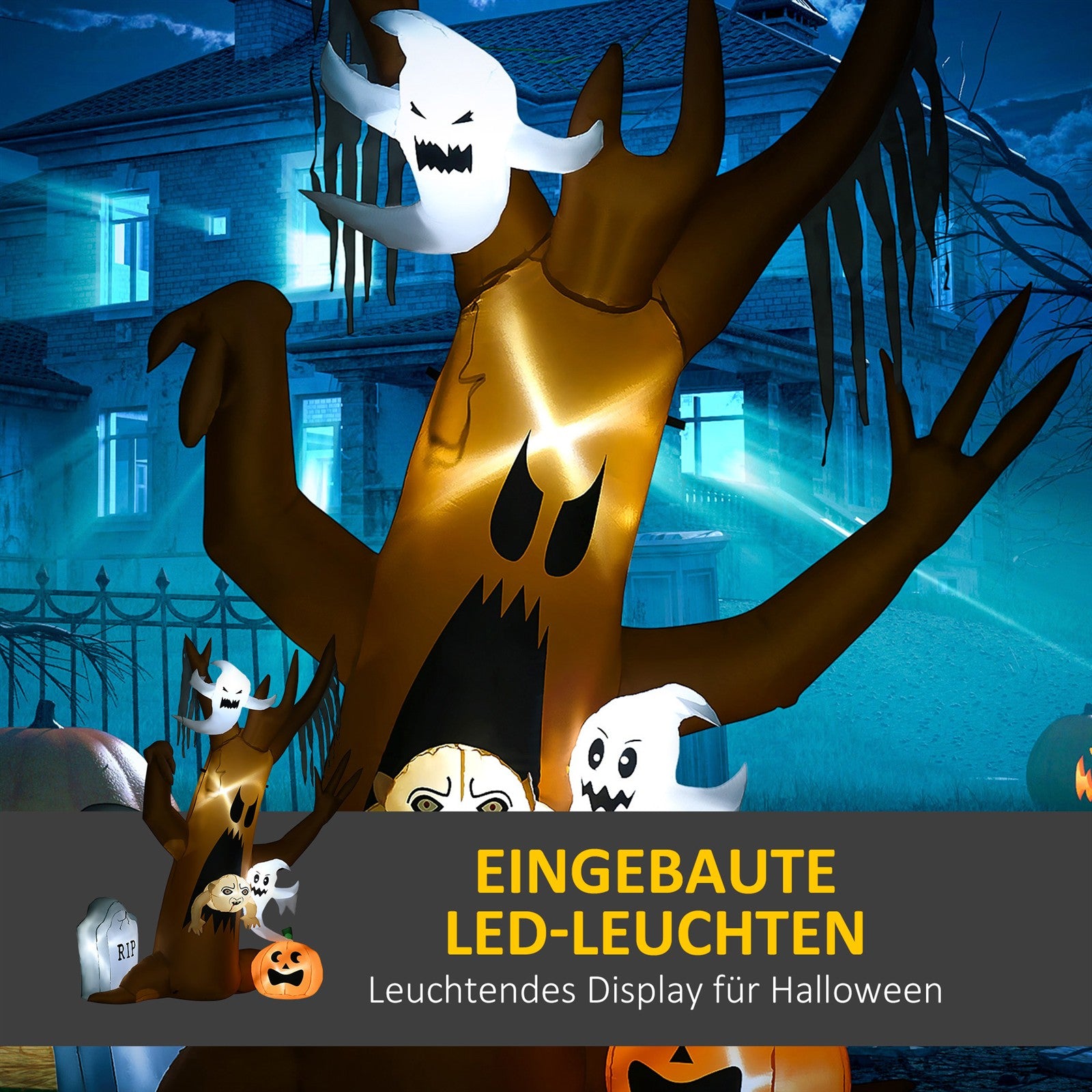 Halloween-Deko, 2,40m großer Geisterbaum, selbstaufblasend, LED-Beleuchtung, für Außenbereiche