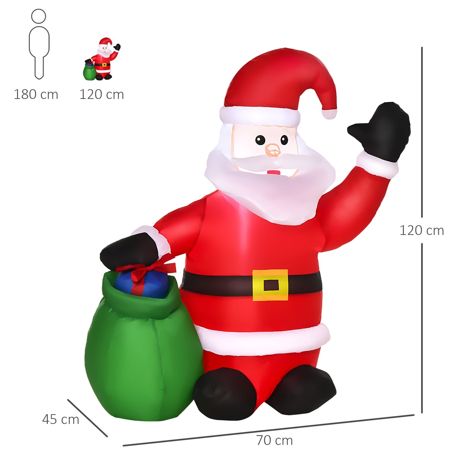 Weihnachtsdeko Aufblasbarer Weihnachtsmann Outdoor-Weihnachtsdekoration, inkl. Gebläse, 1,2 m, Rot + Weiß