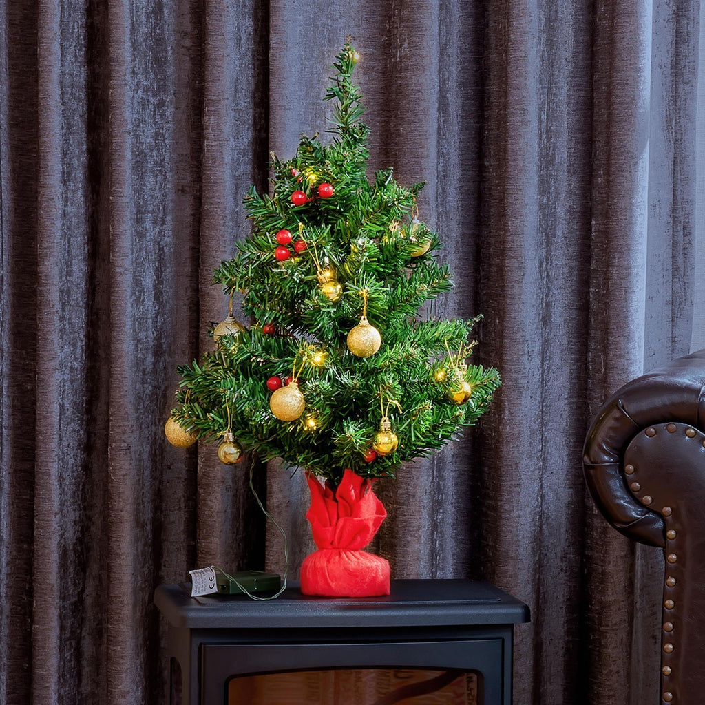 Mini-Weihnachtsbaum Weihnachtsdekoration Weihnachtsdeko, inkl. Weihnachtskugeln und LED-Lichter 60 cm, Mehrfarbig