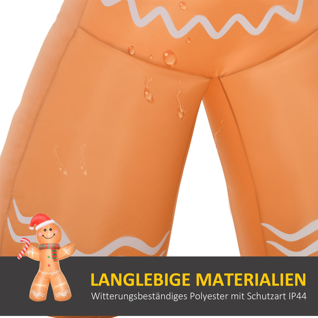 Selbstaufblasender Lebkuchenmann, inkl. Gebläse, Weihnachtsdekoration 2,4 m mit LED-Lichtern