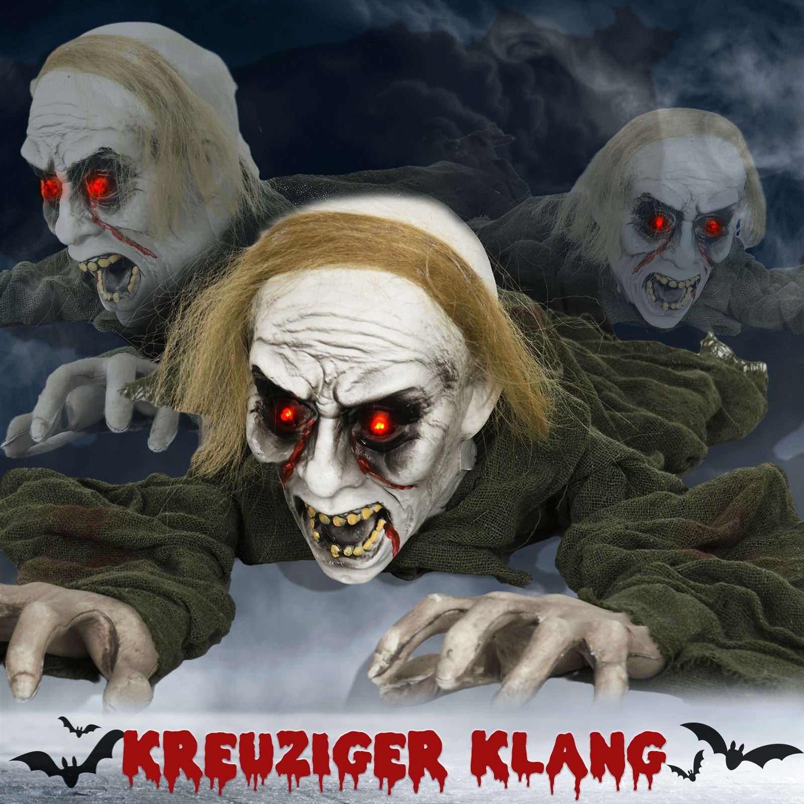 Halloweendekoration, kriechender Zombie, aktiviert durch Berührung/Geräusche, leuchtende Augen