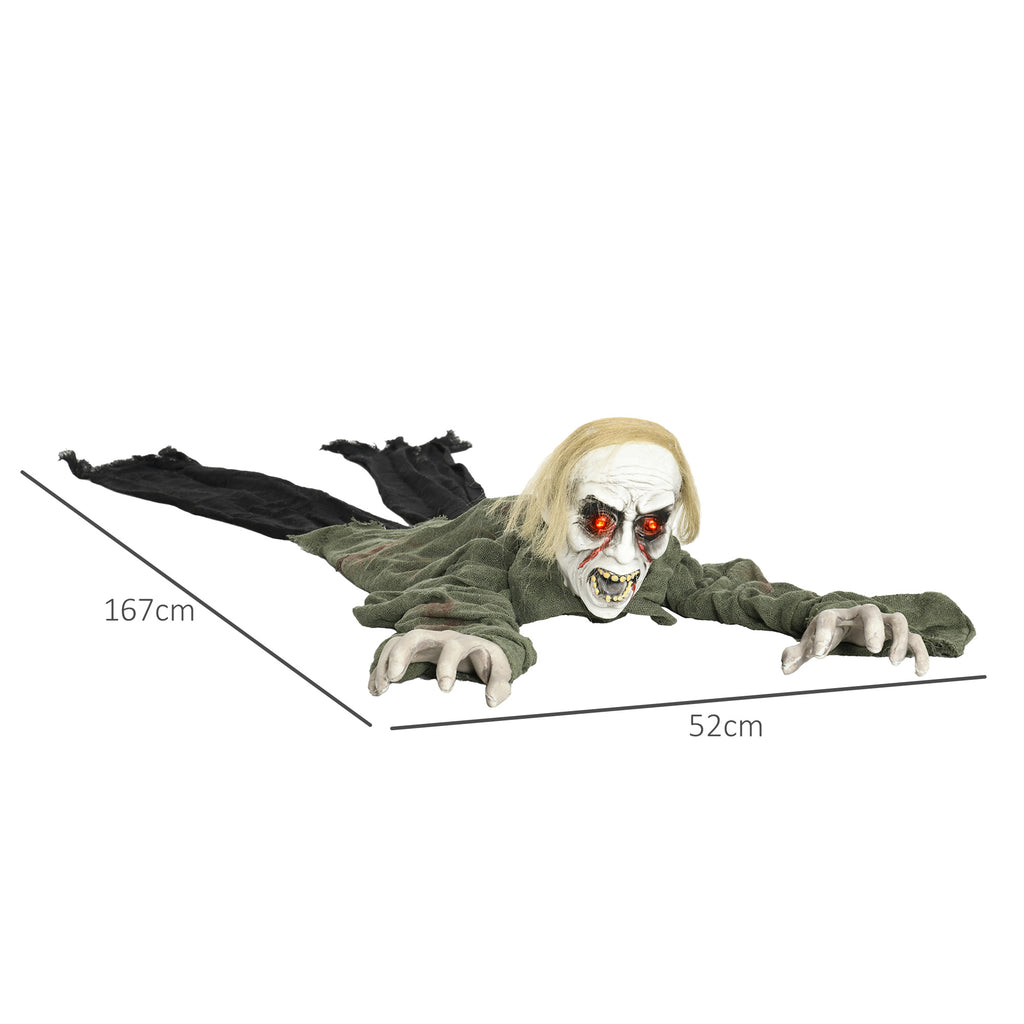 Halloweendekoration, kriechender Zombie, aktiviert durch Berührung/Geräusche, leuchtende Augen