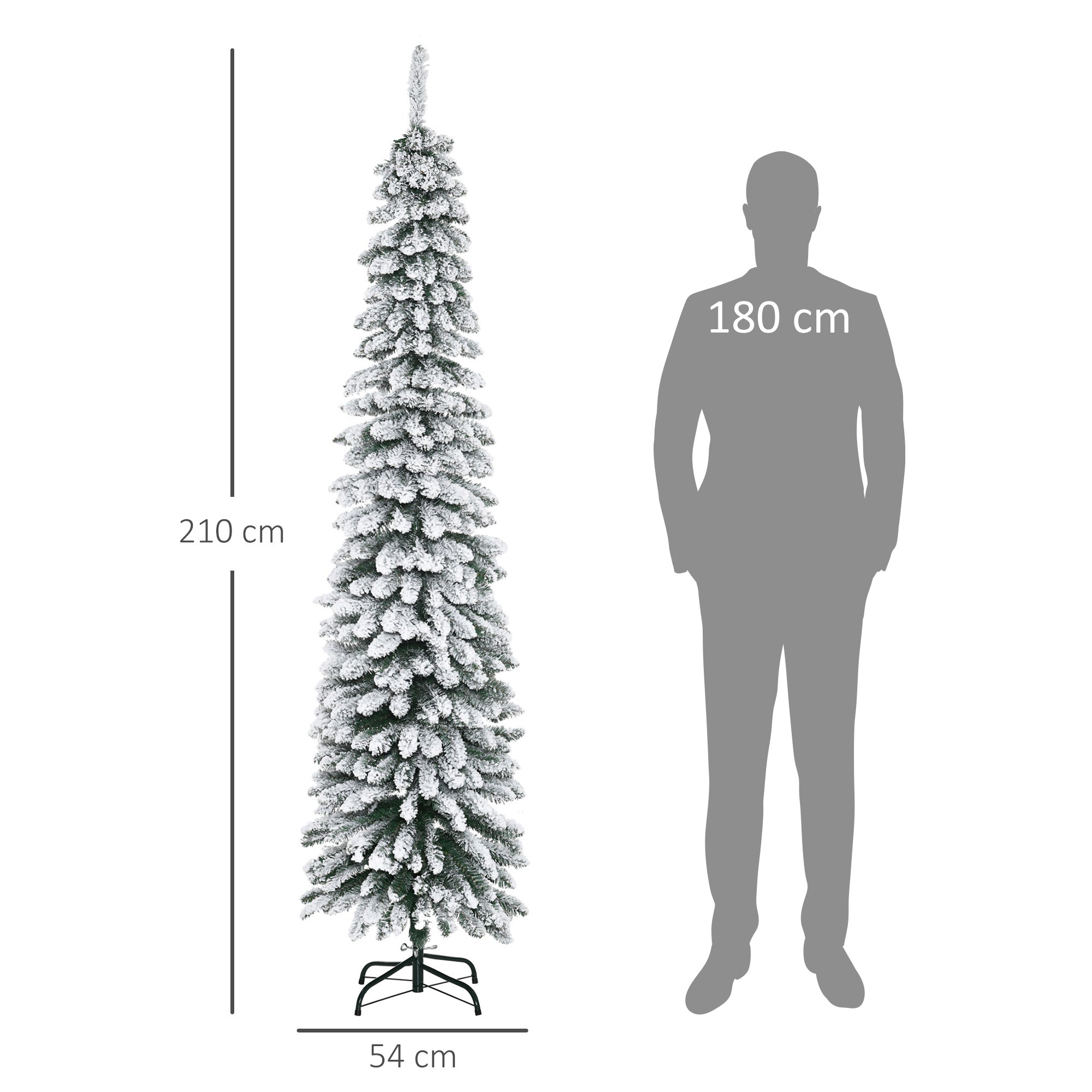 Künstlicher Weihnachtsbaum, schneebedeckt, schmales Design, feuerfest, 210 cm, Grün/Weiß