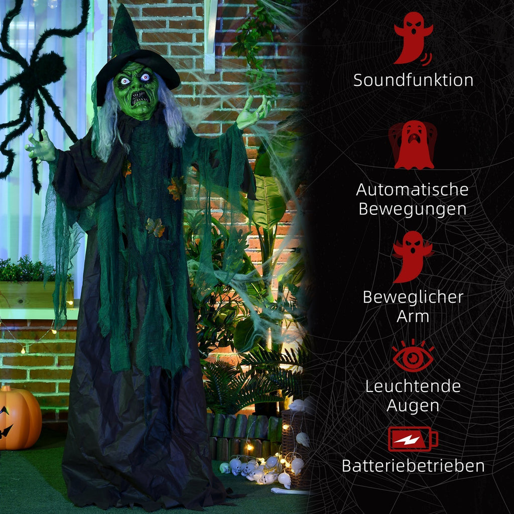 Halloween-Hexe, Halloween-Dekoration, Soundfunktion, mit Bewegungssensor und LED-Lichtern, 60 cm x 18 cm x 183 cm
