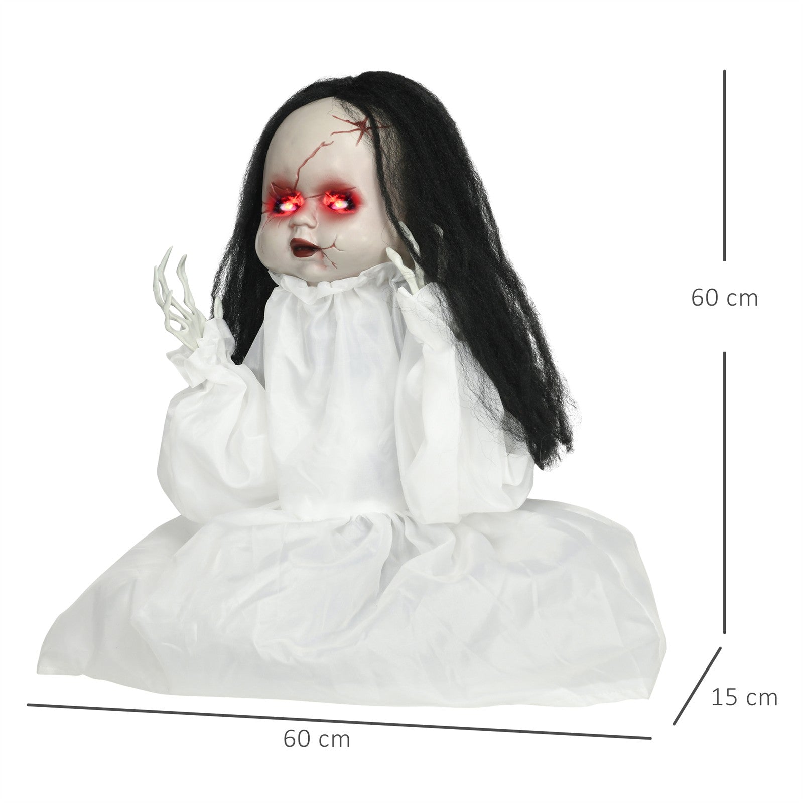 Halloween-Dekoration Horrorpuppe, LED-Augen, heult, springt hoch, Geräusch- & Bewegungssensor, 60 cm