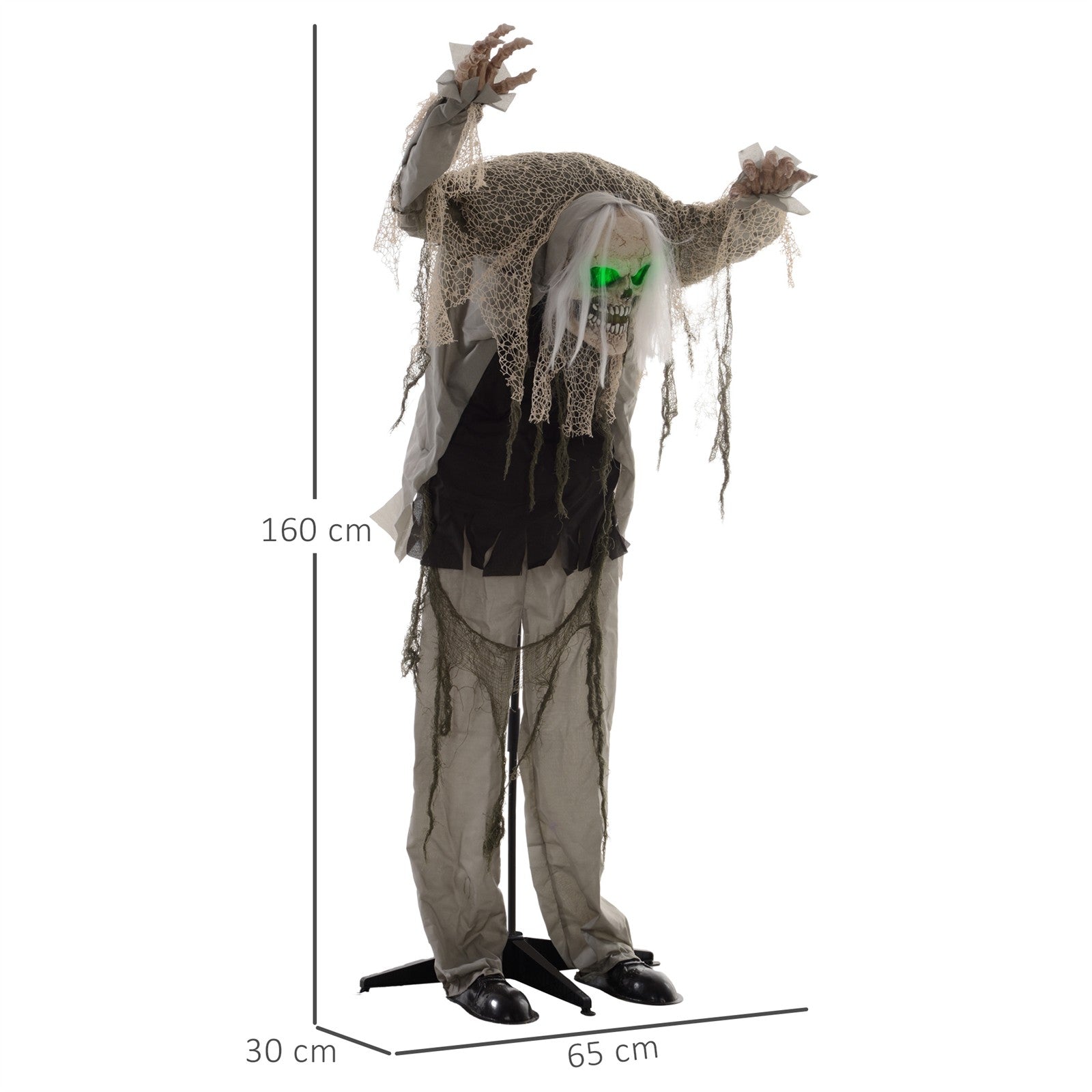 Skelettgespenst, Helloweendeko, gruseliges Heulen, rote Augen, bewegliche Arme, 160 cm