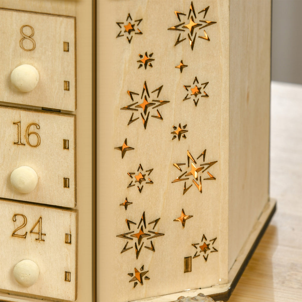 Adventskalender Weichnachtsdekoration Weihnachtsdeko, 24 Schubladen, LED-Lichter, 39 cm x 9 cm x 42 cm, Weiß + Grün