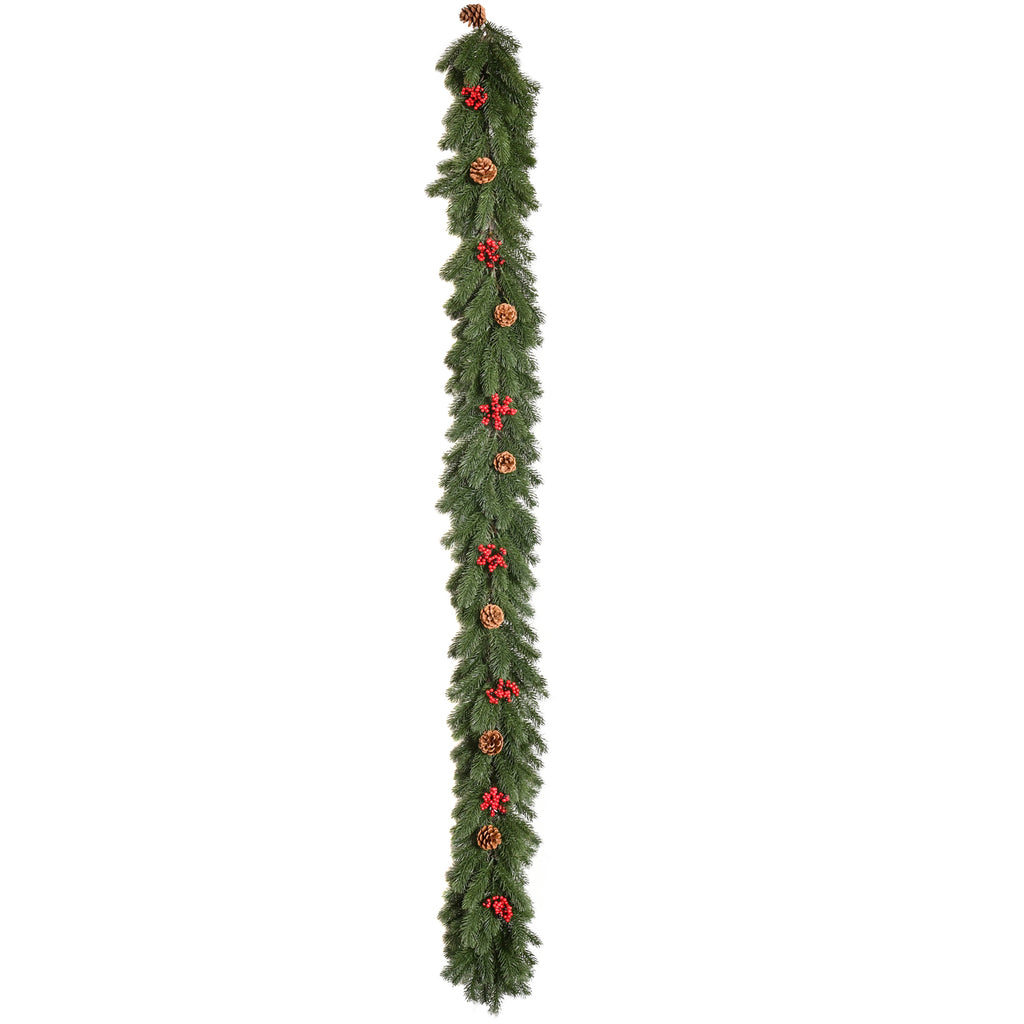 Weihnachtsgirlande 1,9m Tannengirlande Weihnachtsdeko mit Tannenzapfen Beeren Künstliche Girlande Weihnachtsgirlande für Innen & Außen, Grün