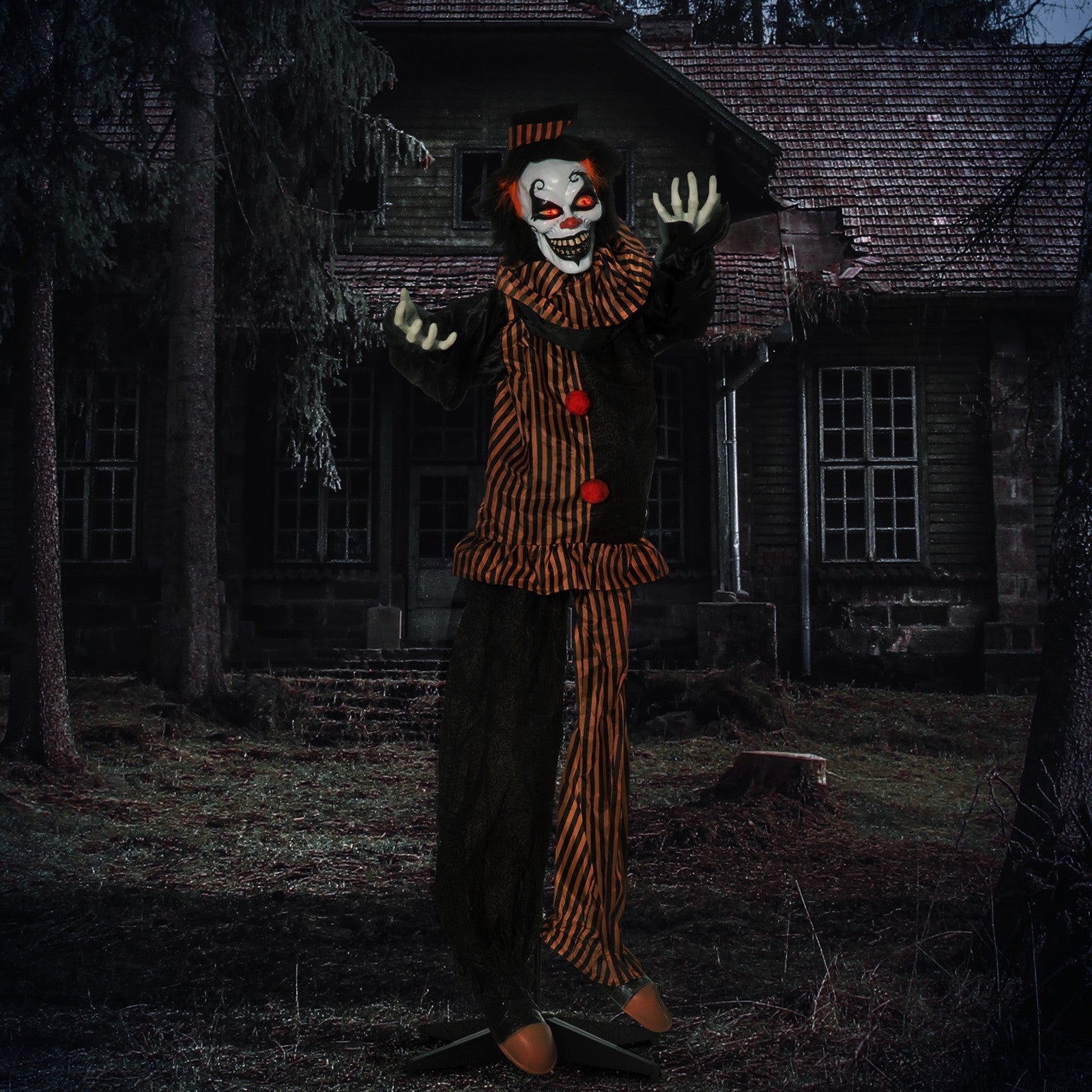 Halloween-Dekoration Horror-Clown mit Spezialeffekten und Soundfunktion 100 cm x 18 cm x 153 cm