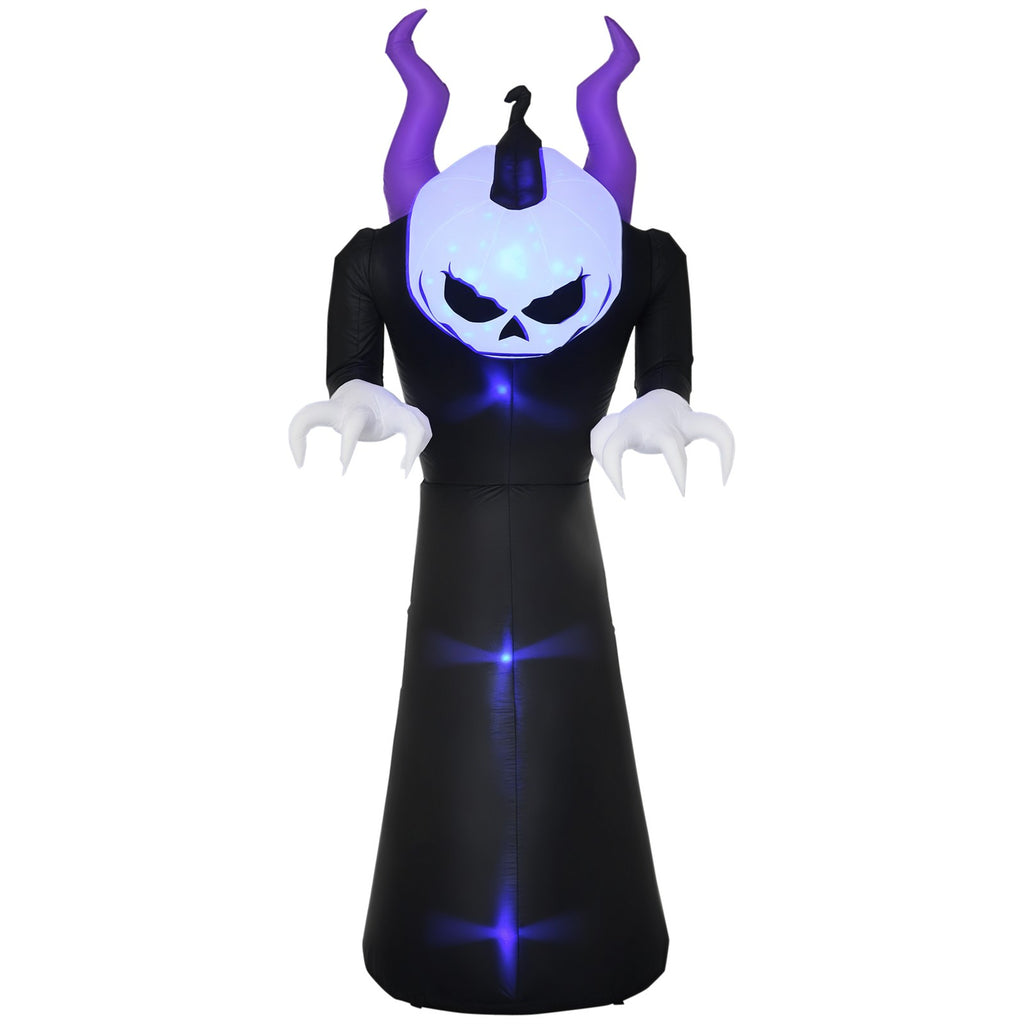Gespenst mit Kürbiskopf Halloweendeko aufblasbar mit blauem Flammeneffekt 88 x 79 x 210cm