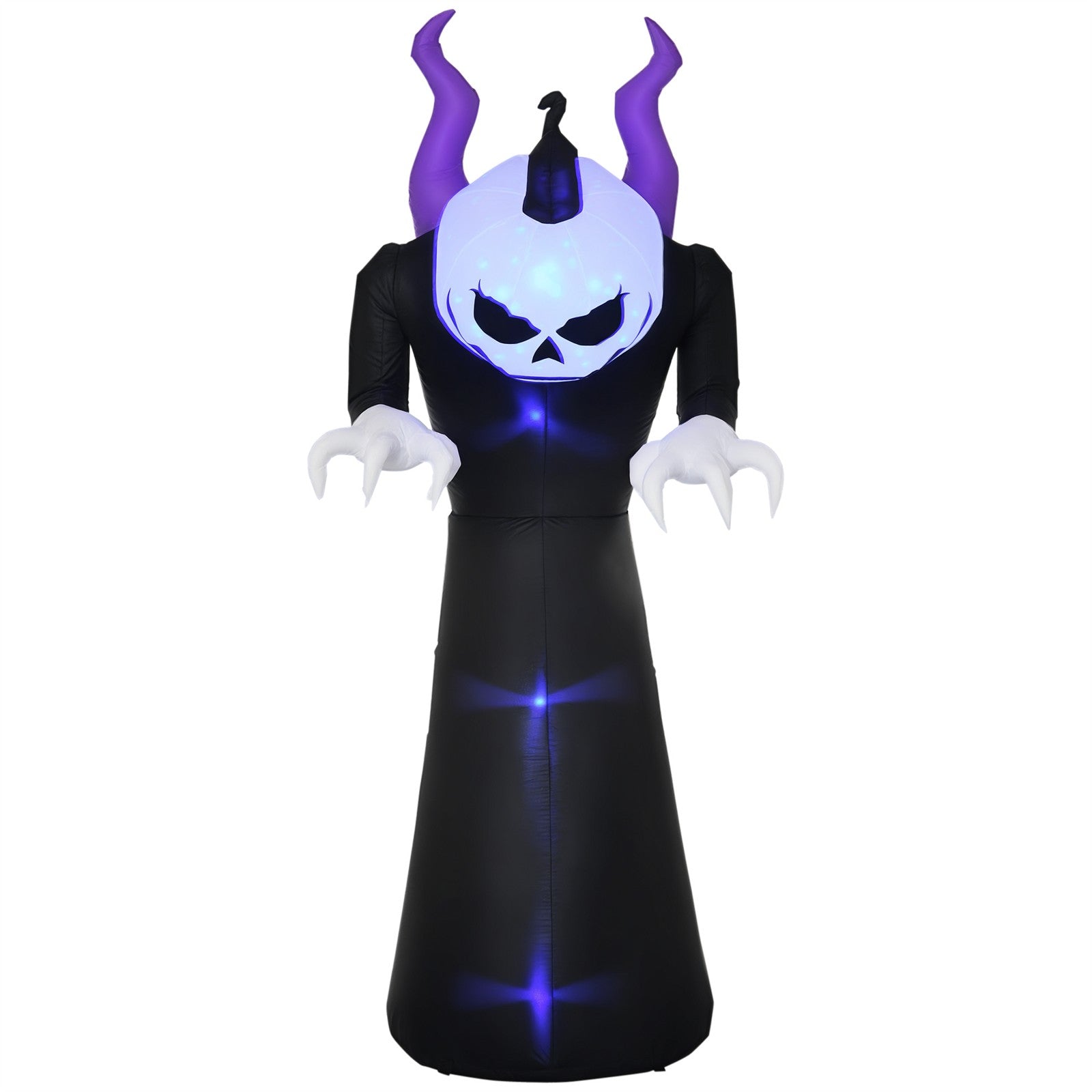 Gespenst mit Kürbiskopf Halloweendeko aufblasbar mit blauem Flammeneffekt 88 x 79 x 210cm