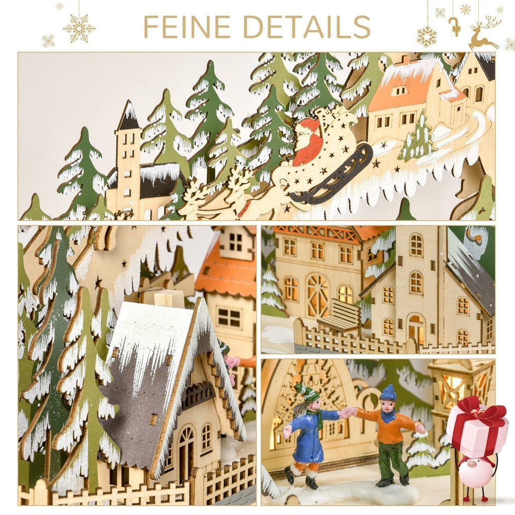 Adventskalender Weichnachtsdekoration Weihnachtsdeko, 24 Schubladen, LED-Lichter, 39 cm x 9 cm x 42 cm, Weiß + Grün