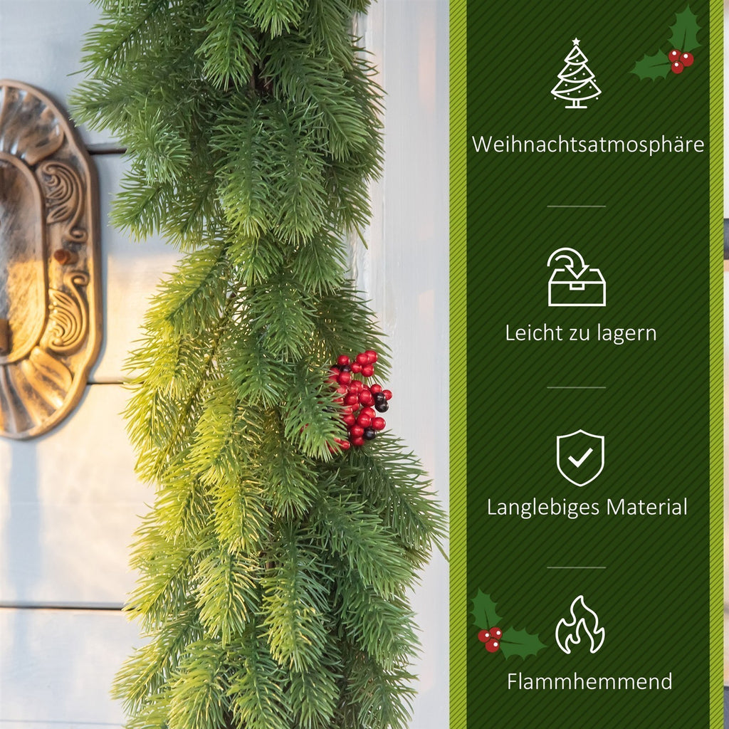 Weihnachtsgirlande 1,9m Tannengirlande Weihnachtsdeko mit Tannenzapfen Beeren Künstliche Girlande Weihnachtsgirlande für Innen & Außen, Grün