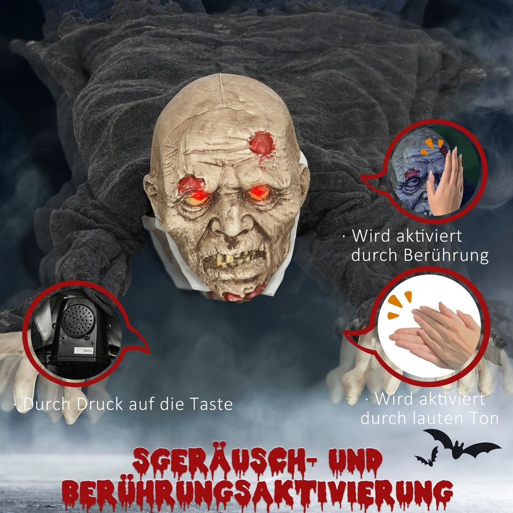 Halloween-Dekoration Zombie, LED-Augen, heult und kriecht, Geräusch- & Bewegungssensor, batteriebetrieben, 159 cm
