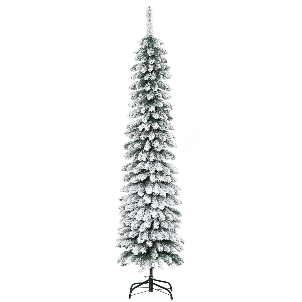Künstlicher Weihnachtsbaum, schneebedeckt, schmales Design, feuerfest, 180 cm, Grün/Weiß