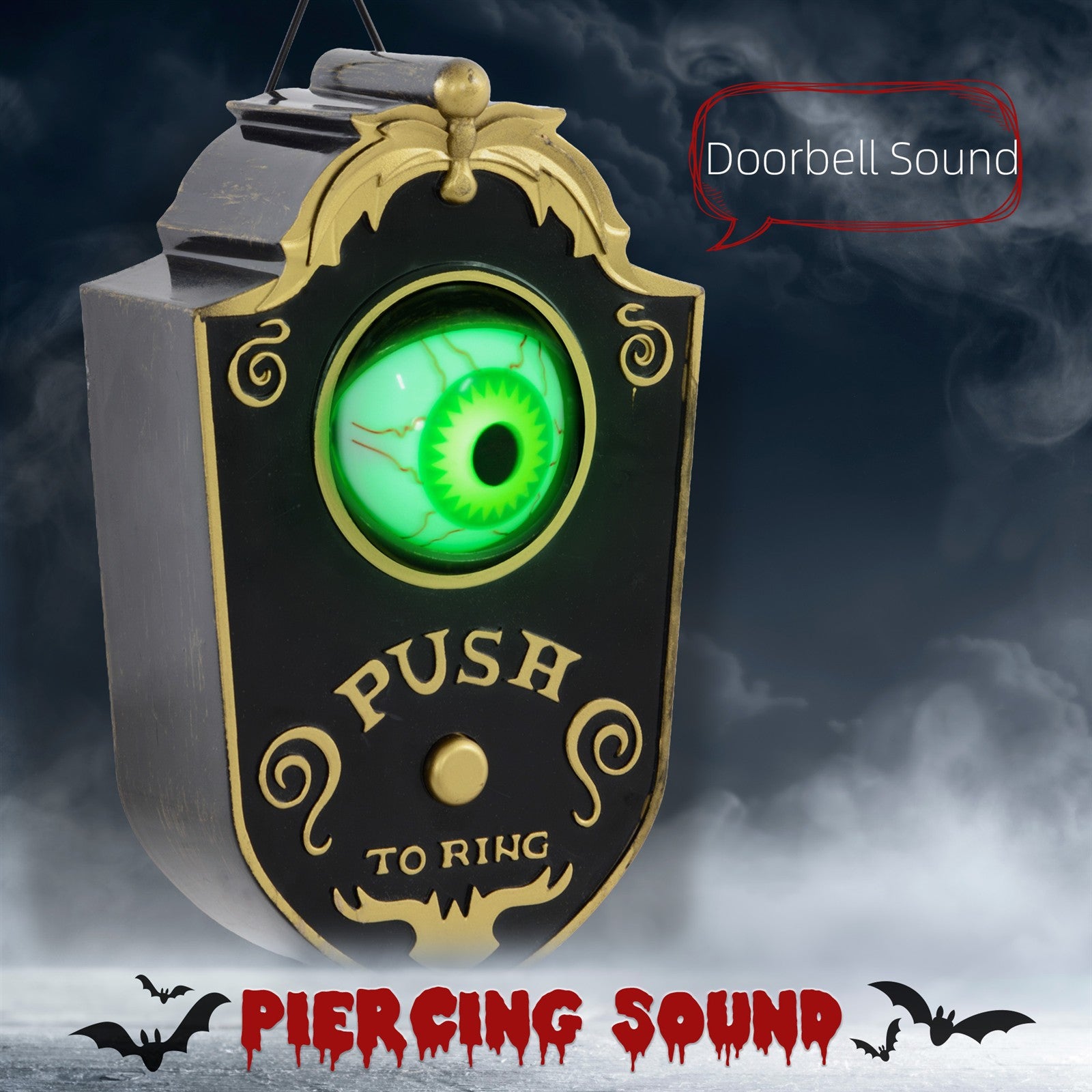 Halloweendeko, Türglocke mit Horror-Auge, Geräusch- & Touchsensor, beweglich, grünes Licht